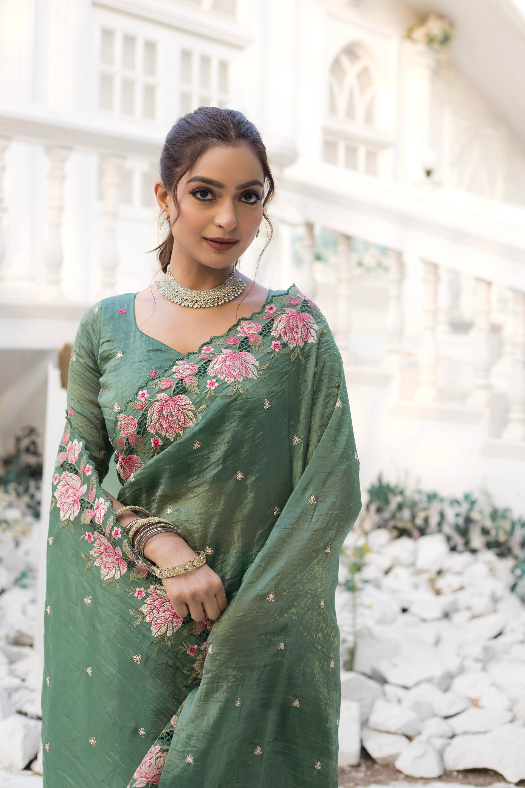 Tasarika Women Green Organza Saree