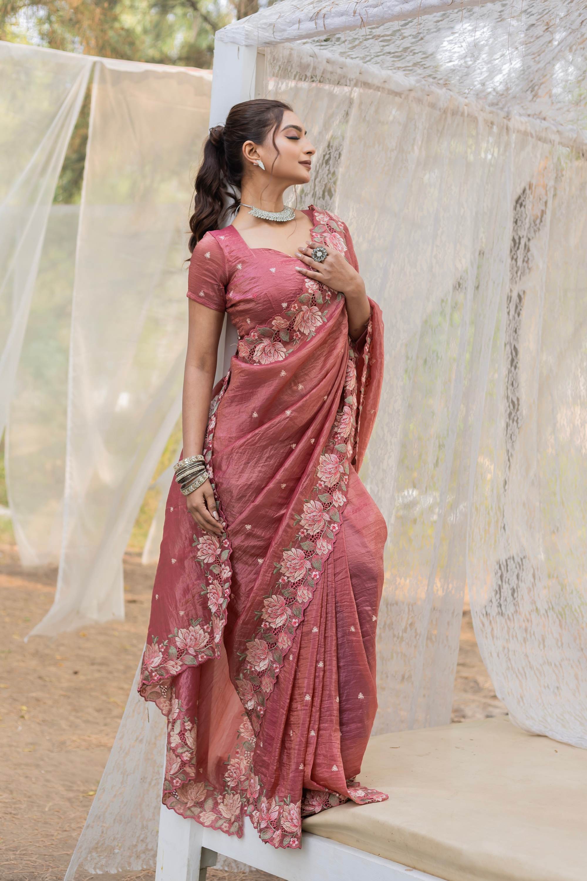 Tasarika Women Pink Organza Saree