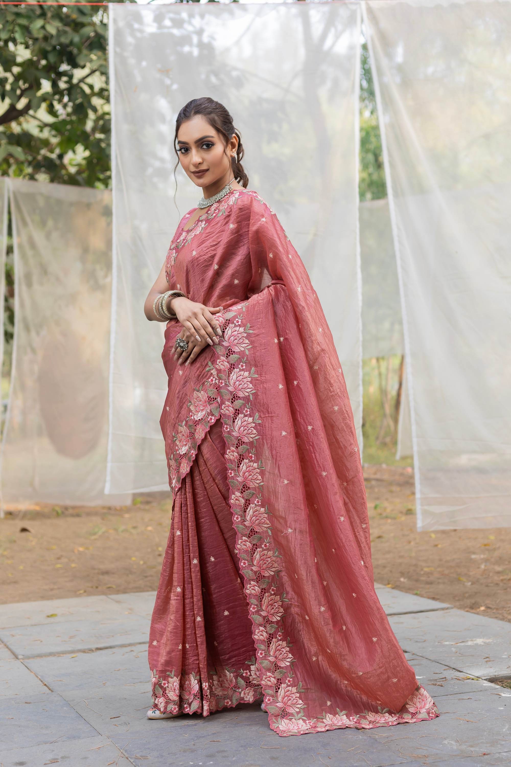 Tasarika Women Pink Organza Saree