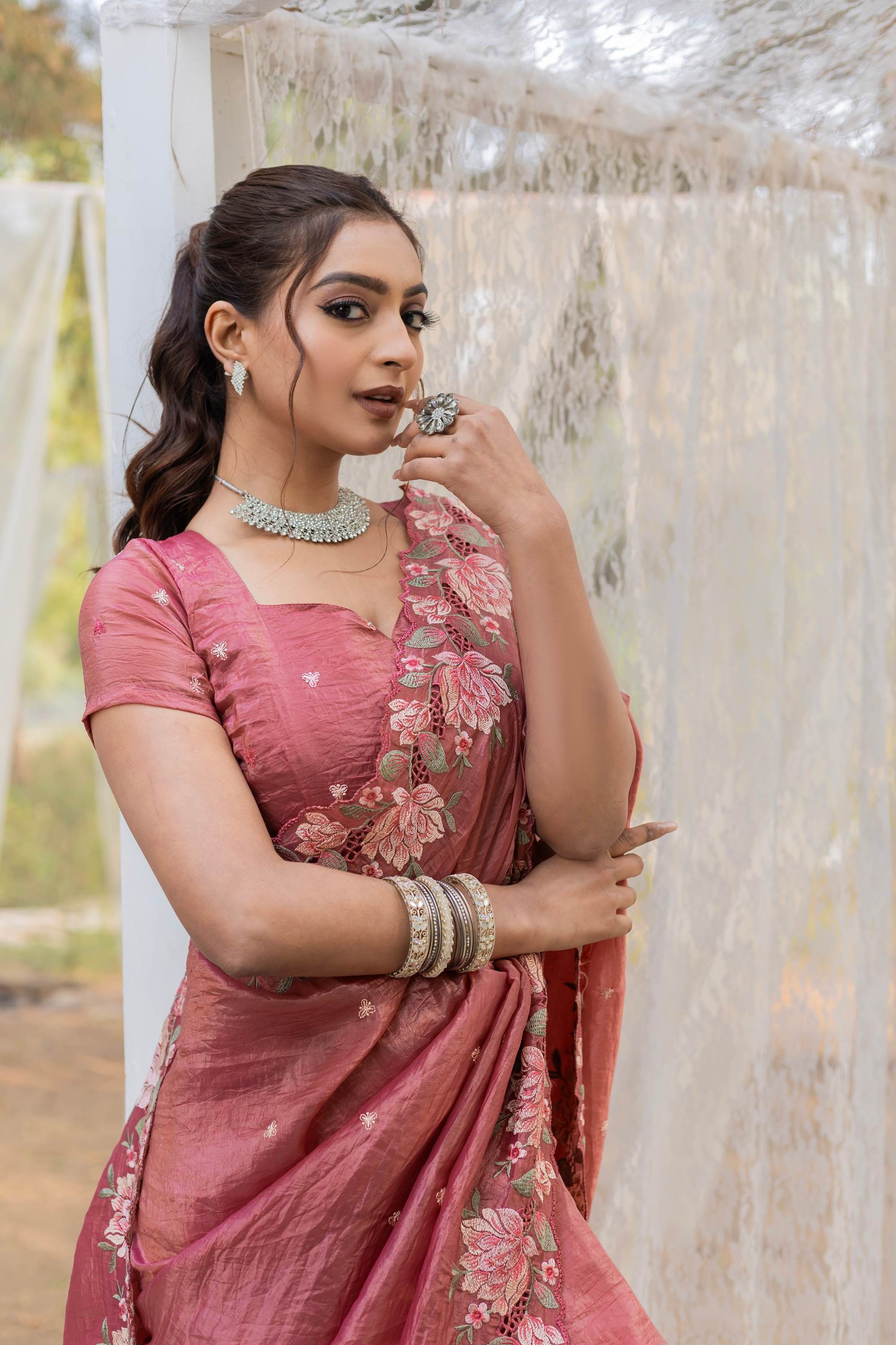 Tasarika Women Pink Organza Saree