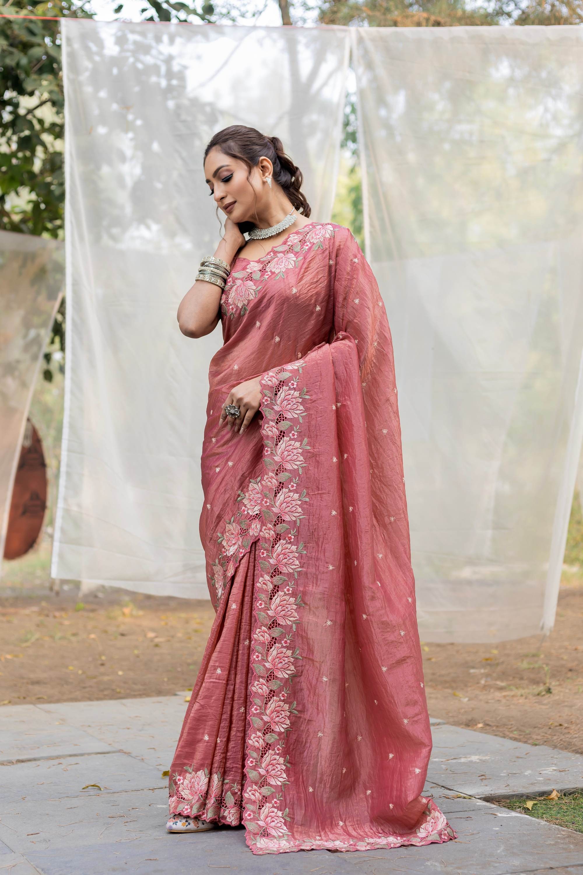 Tasarika Women Pink Organza Saree