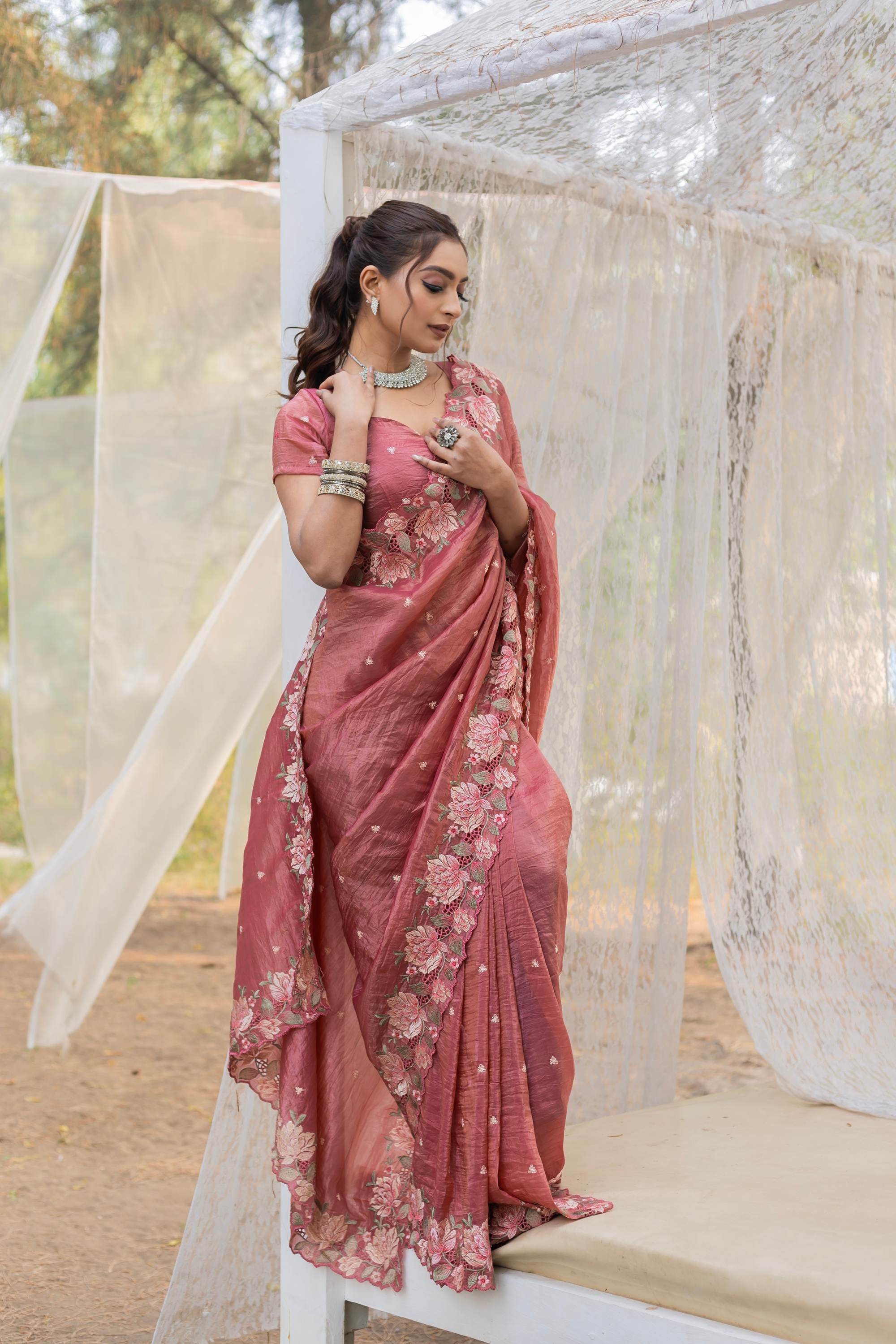 Tasarika Women Pink Organza Saree
