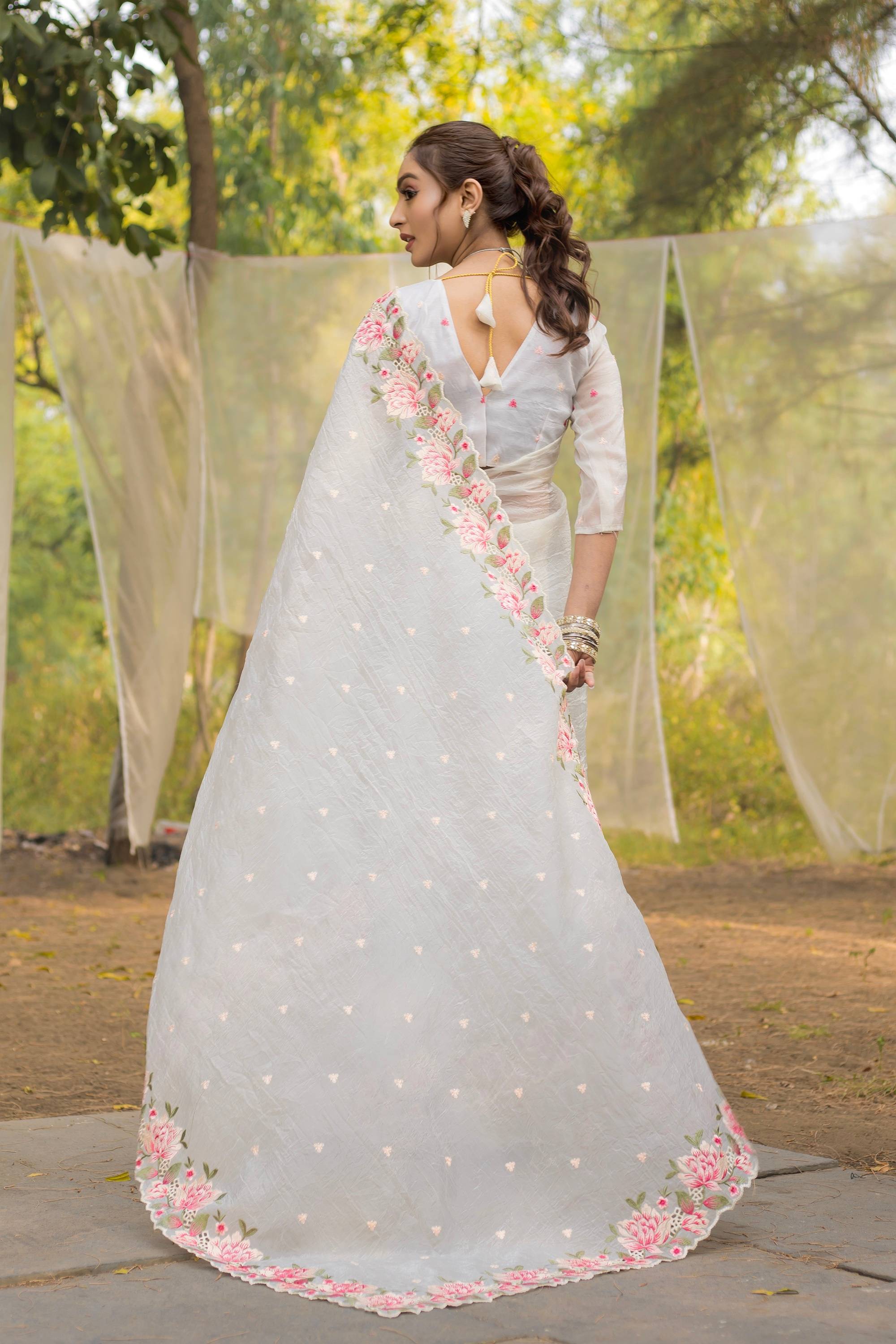 Tasarika Women White Organza Saree
