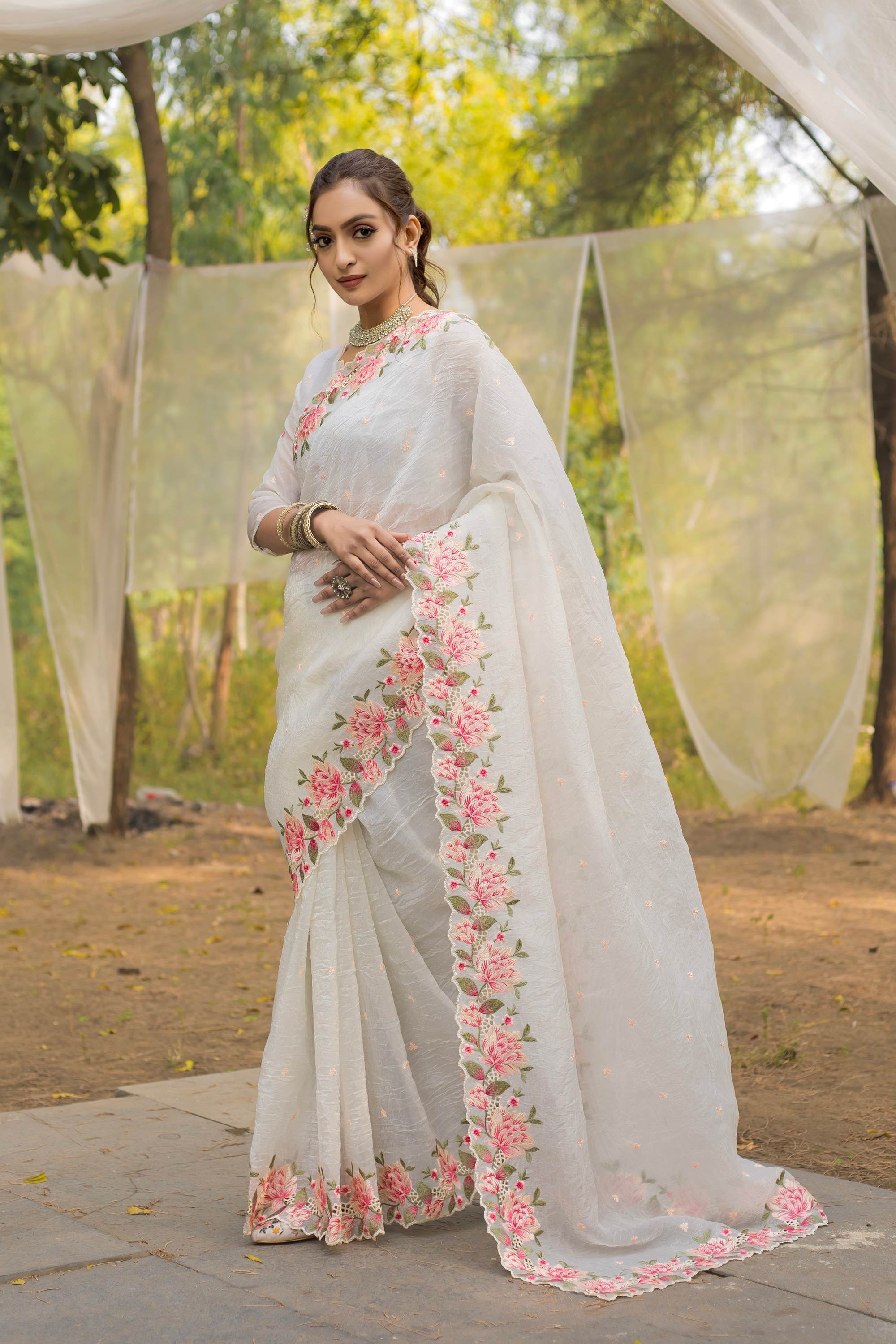 Tasarika Women White Organza Saree