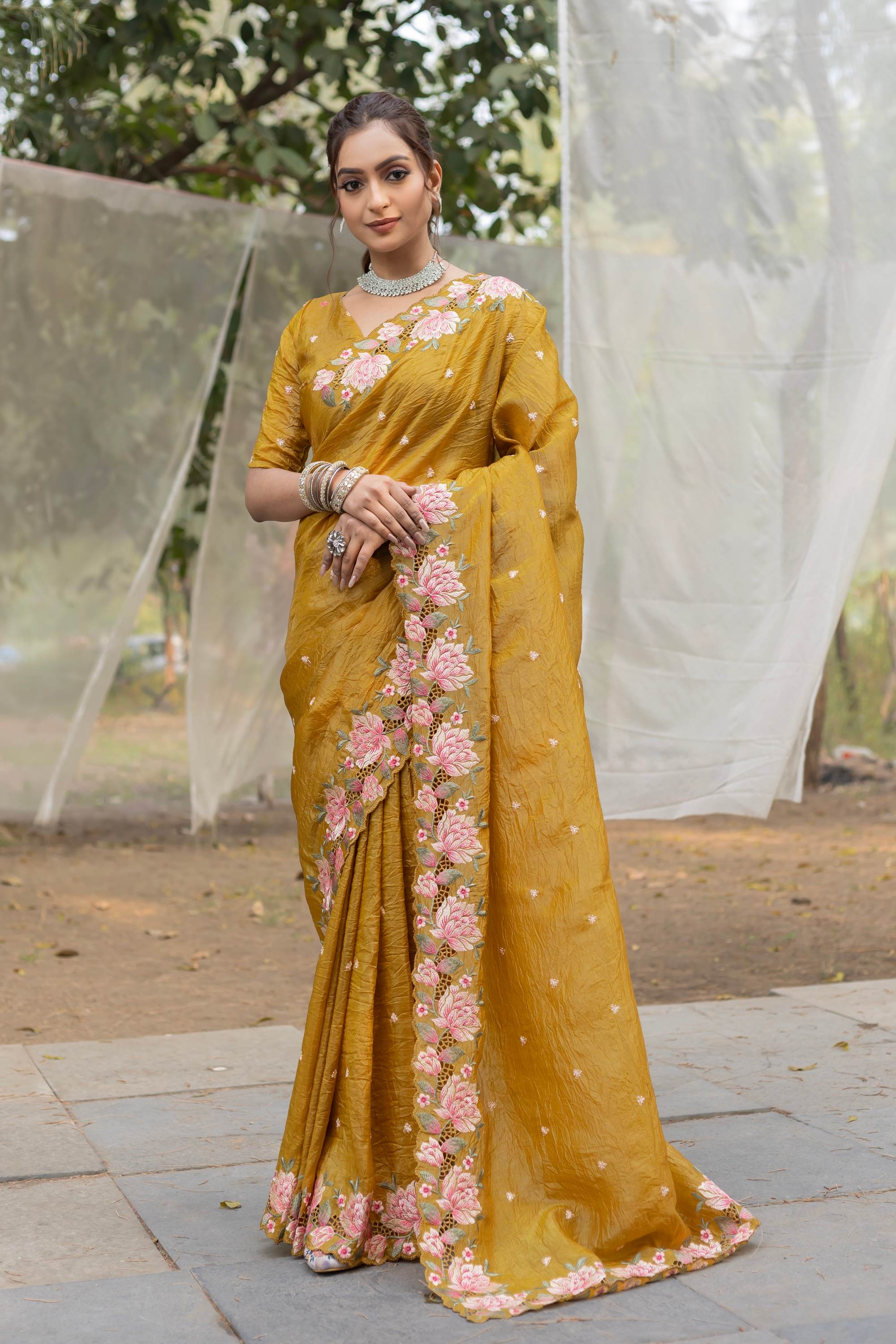 Tasarika Women mustard Organza Saree