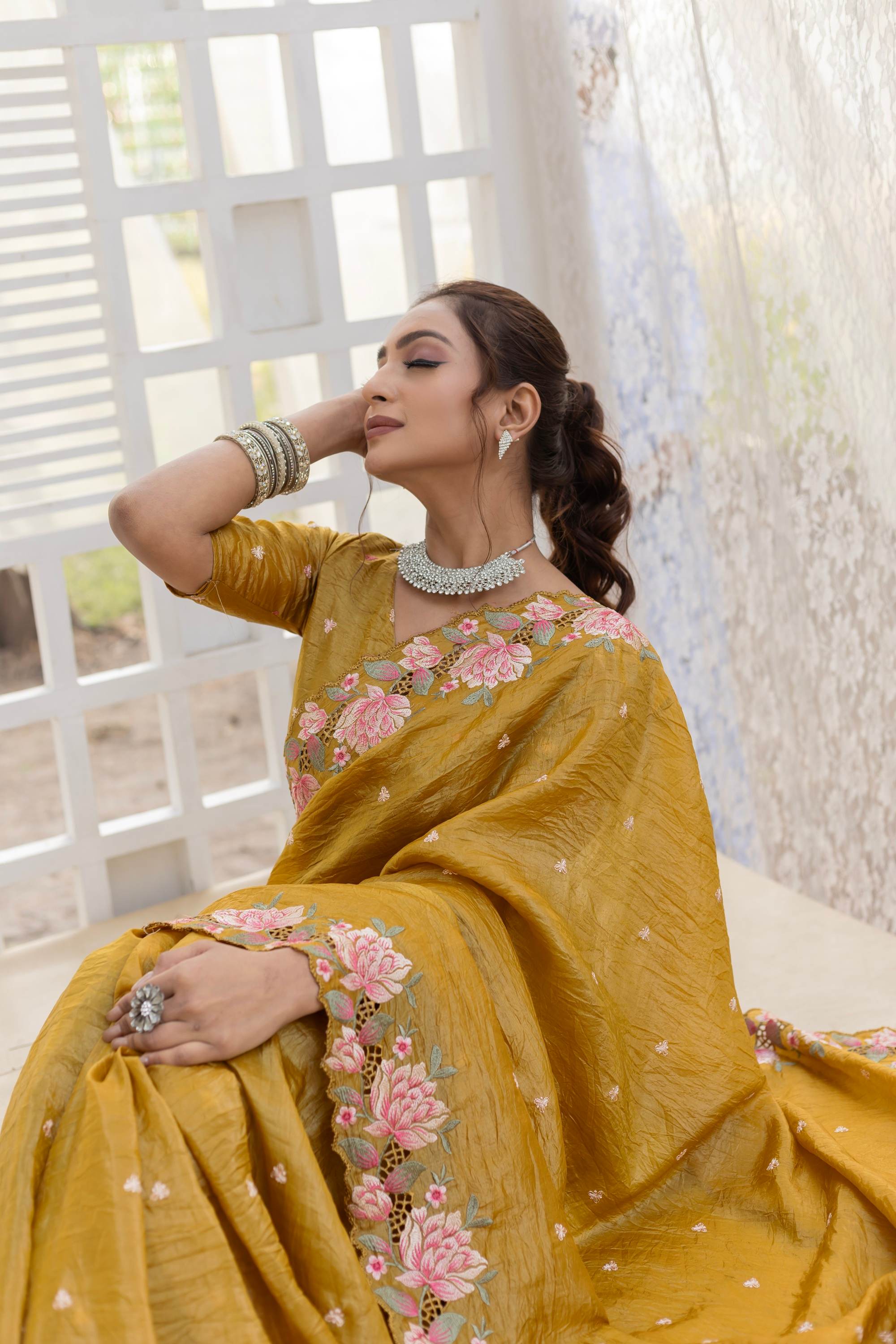Tasarika Women mustard Organza Saree