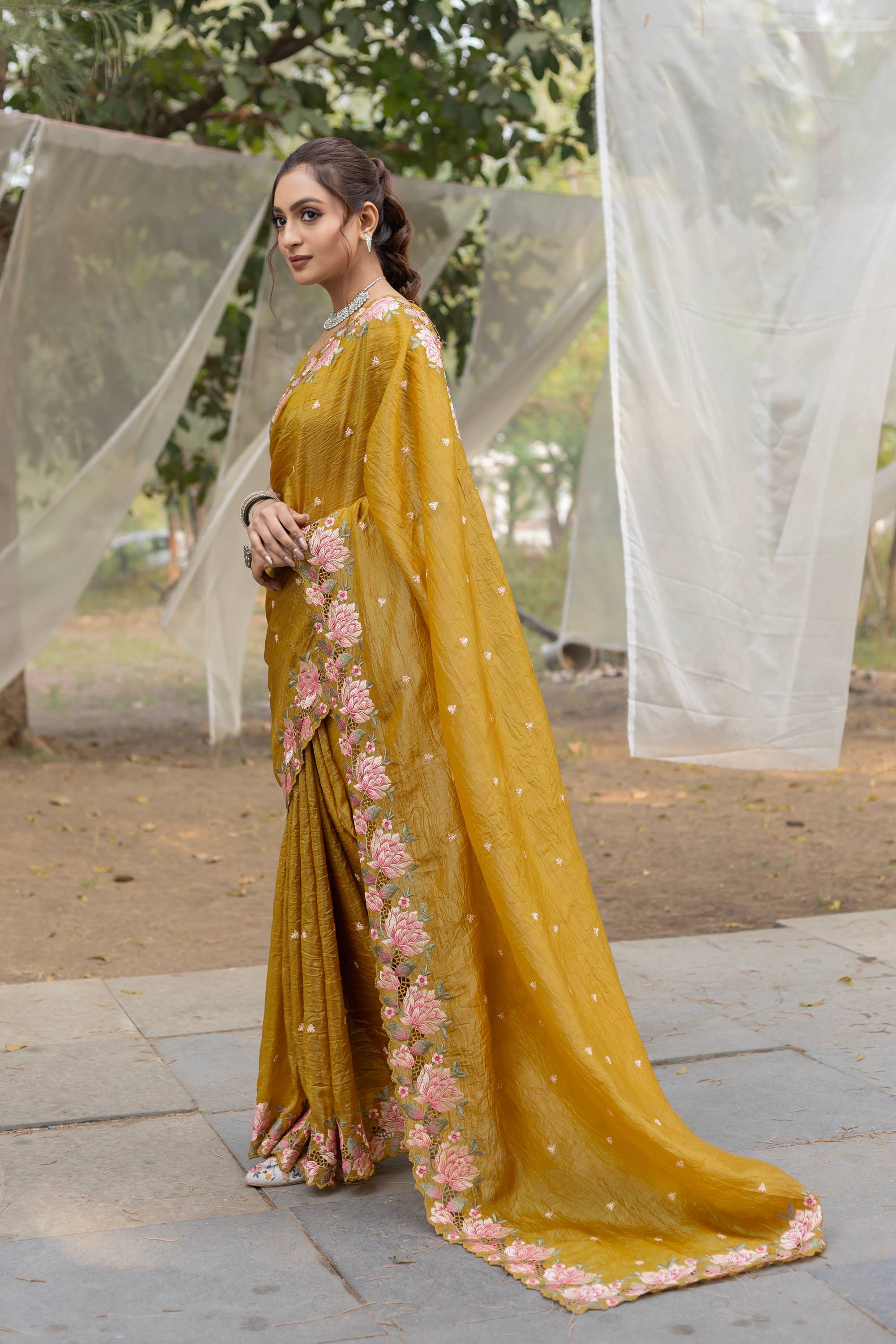 Tasarika Women mustard Organza Saree
