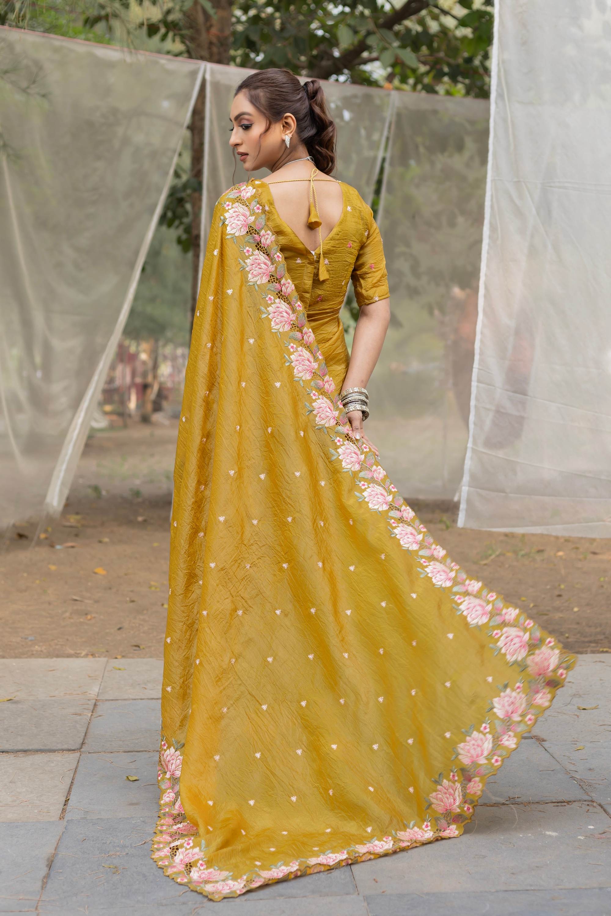 Tasarika Women mustard Organza Saree