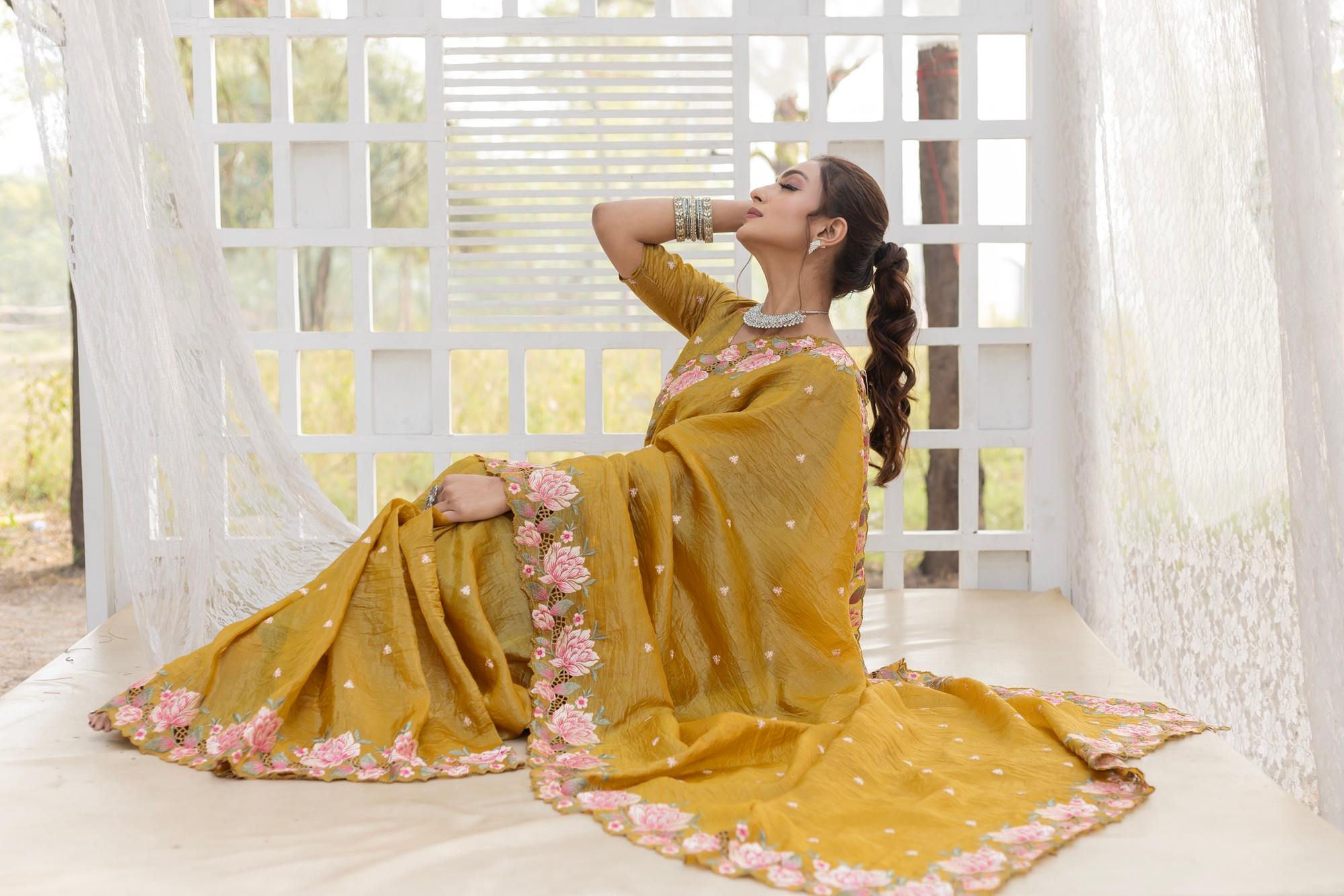Tasarika Women mustard Organza Saree