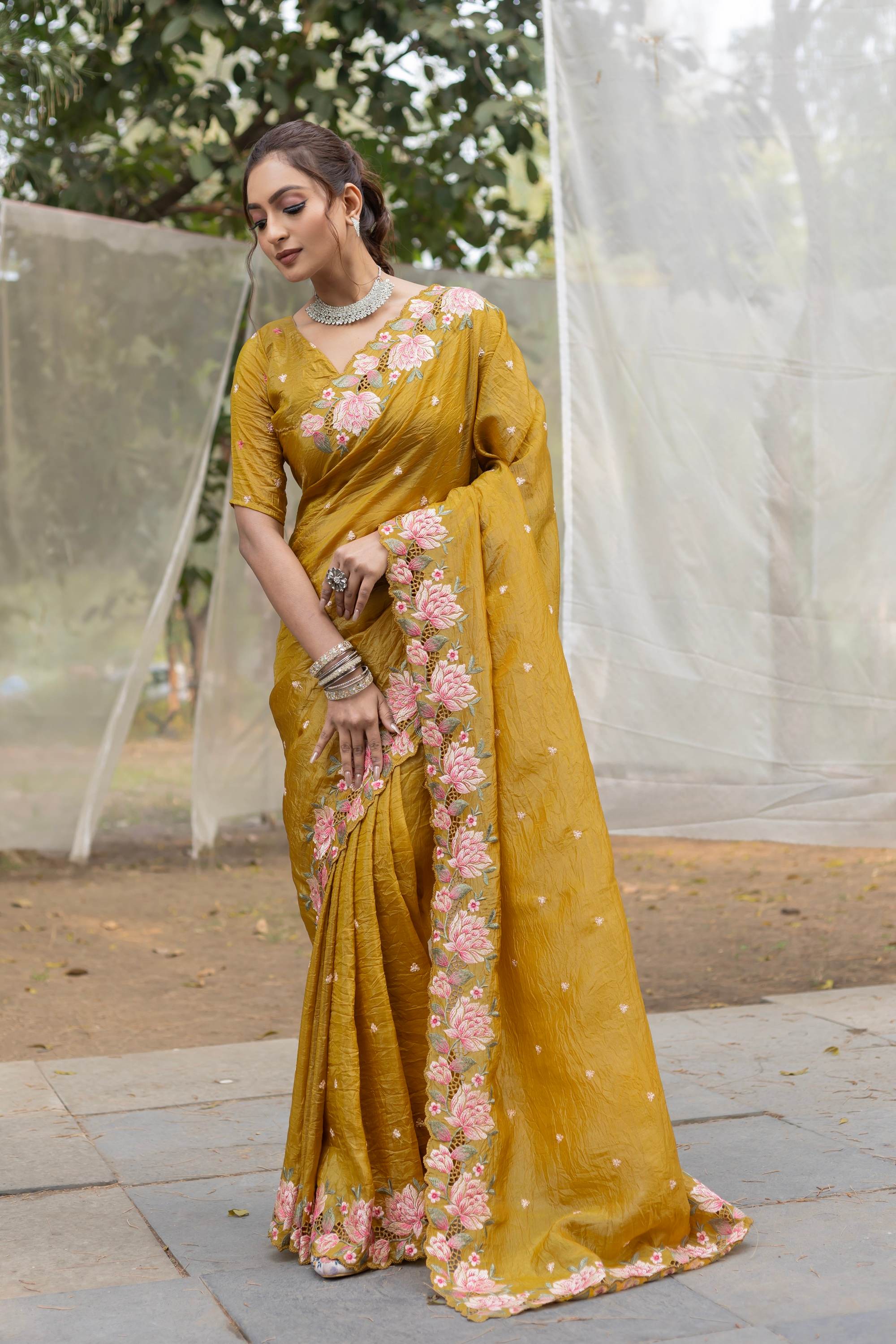 Tasarika Women mustard Organza Saree