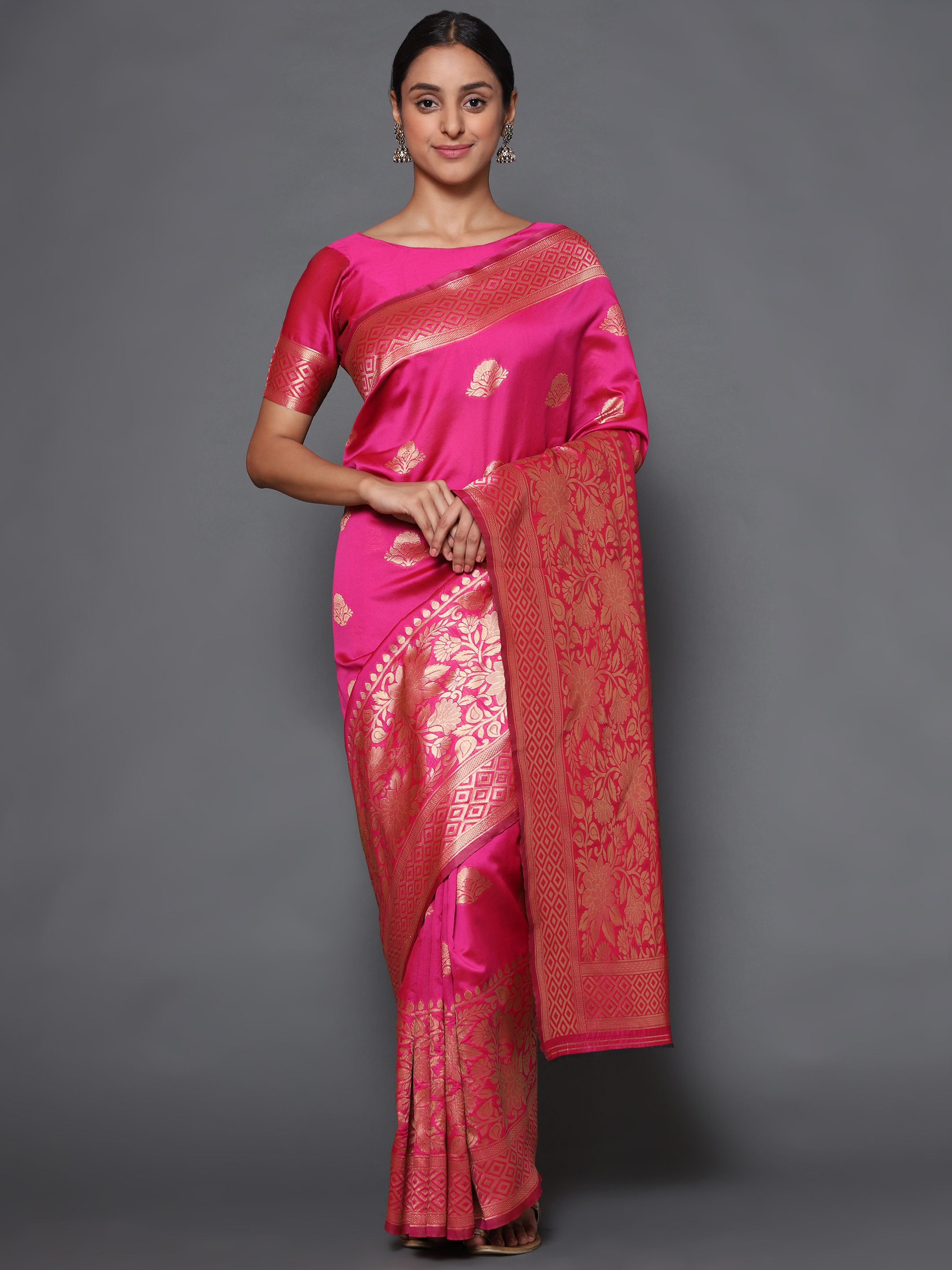 Glemora Pink Beautiful Ethnic Wear Silk Blend Banarasi Traditional Saree