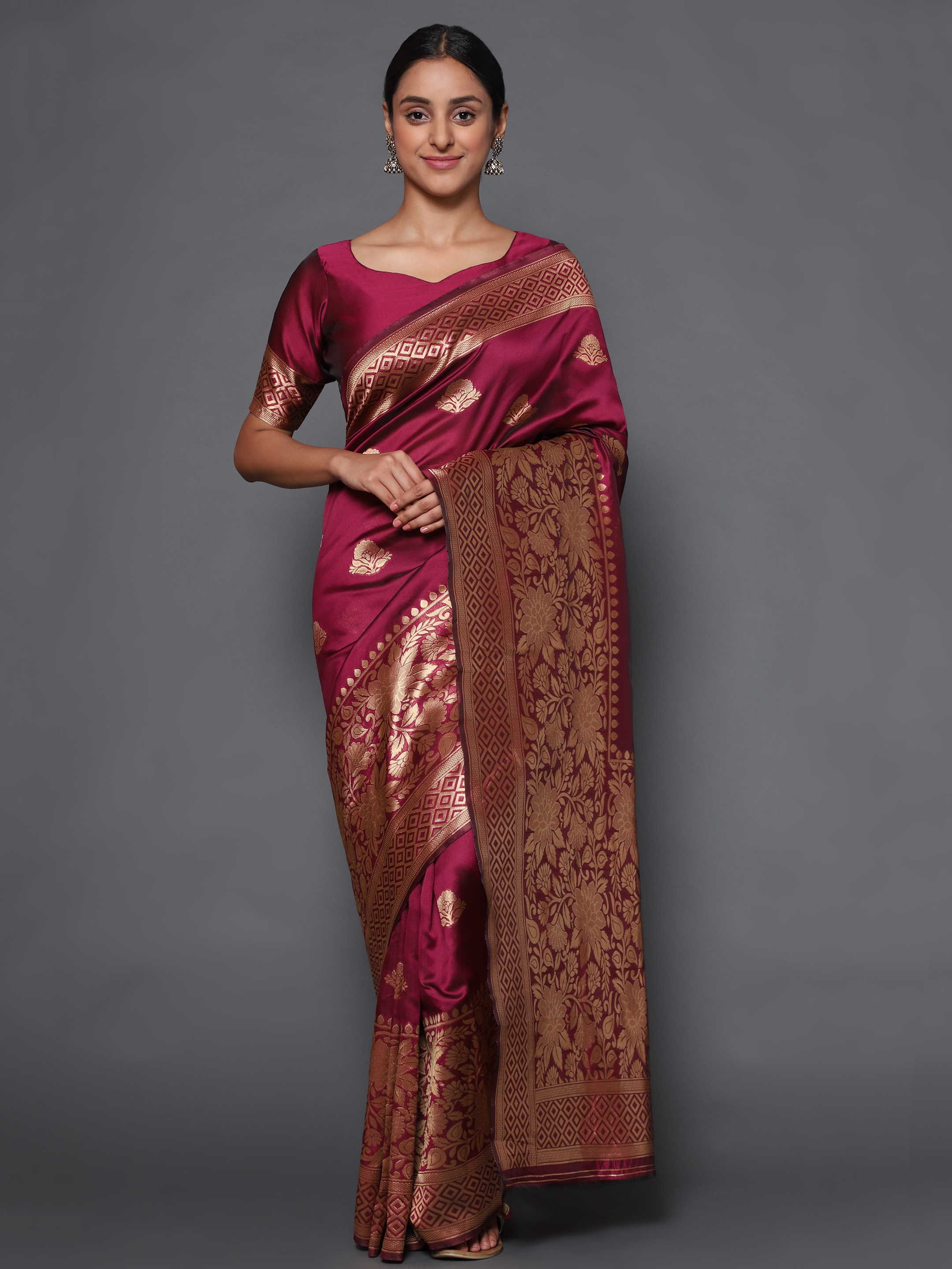 Glemora Purple Beautiful Ethnic Wear Silk Blend Banarasi Traditional Saree
