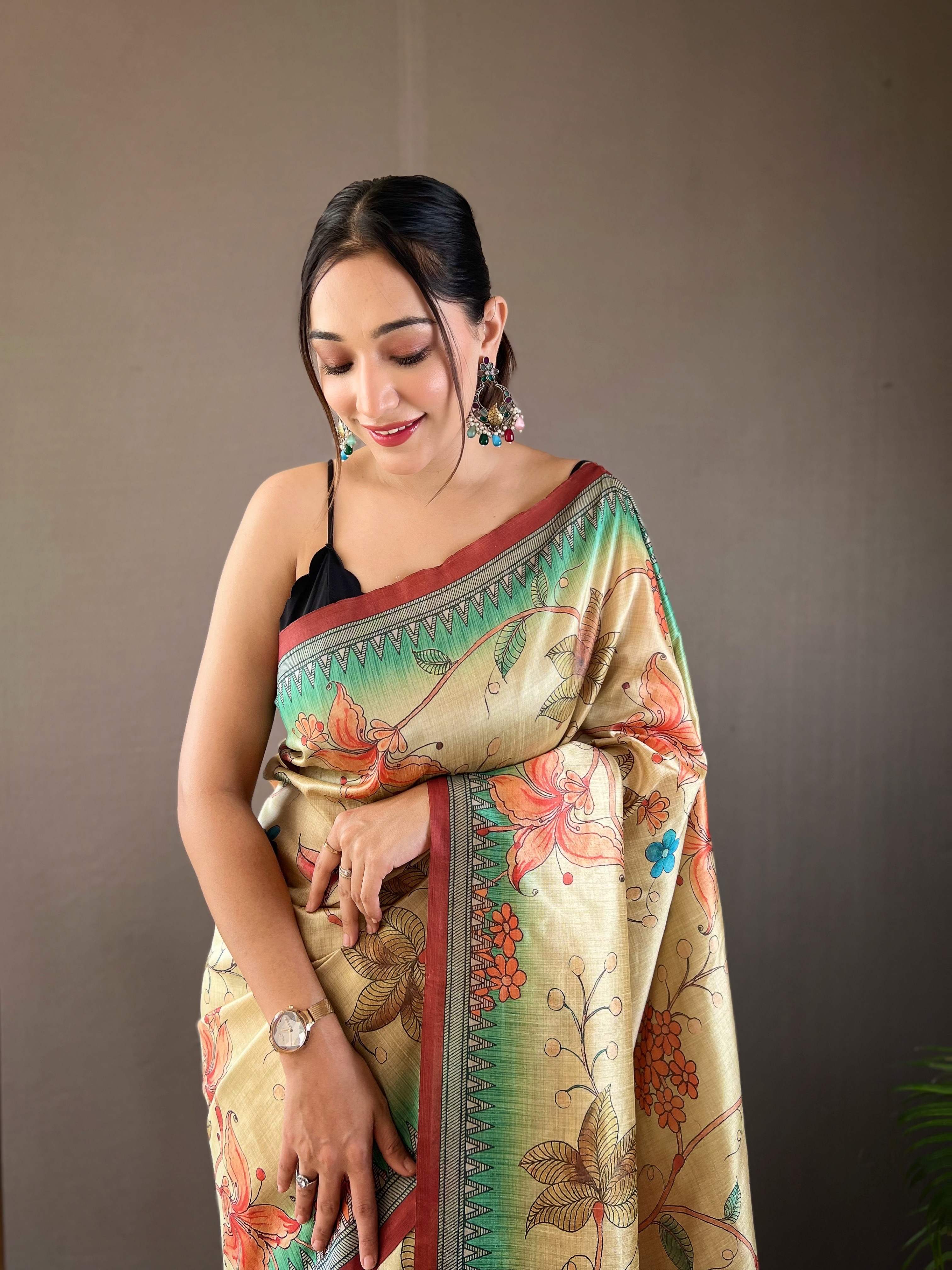 Women's Anjani Maroon Semi Silk Kalamkari Saree