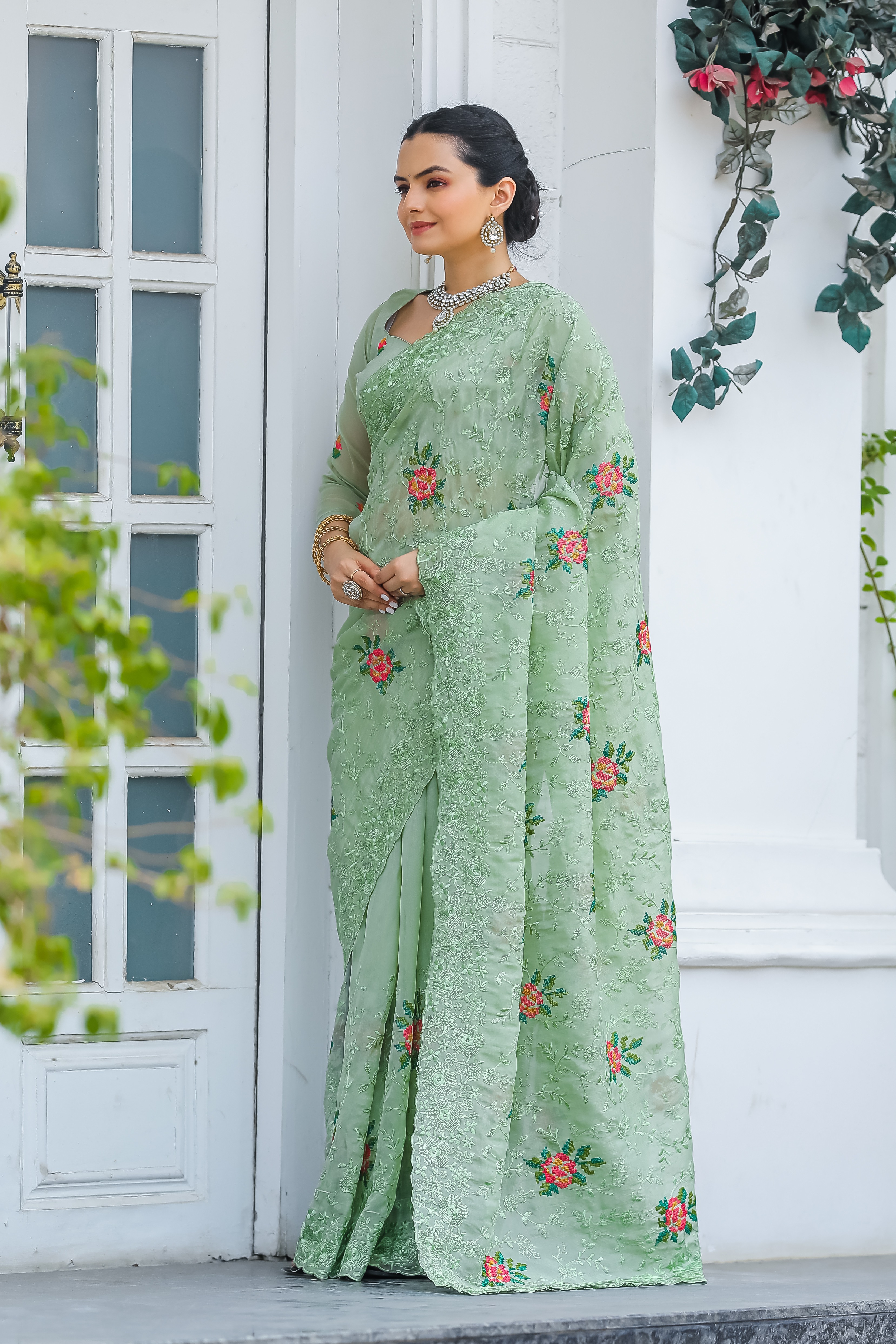 Women's Ankita Pista Chiffon  Saree