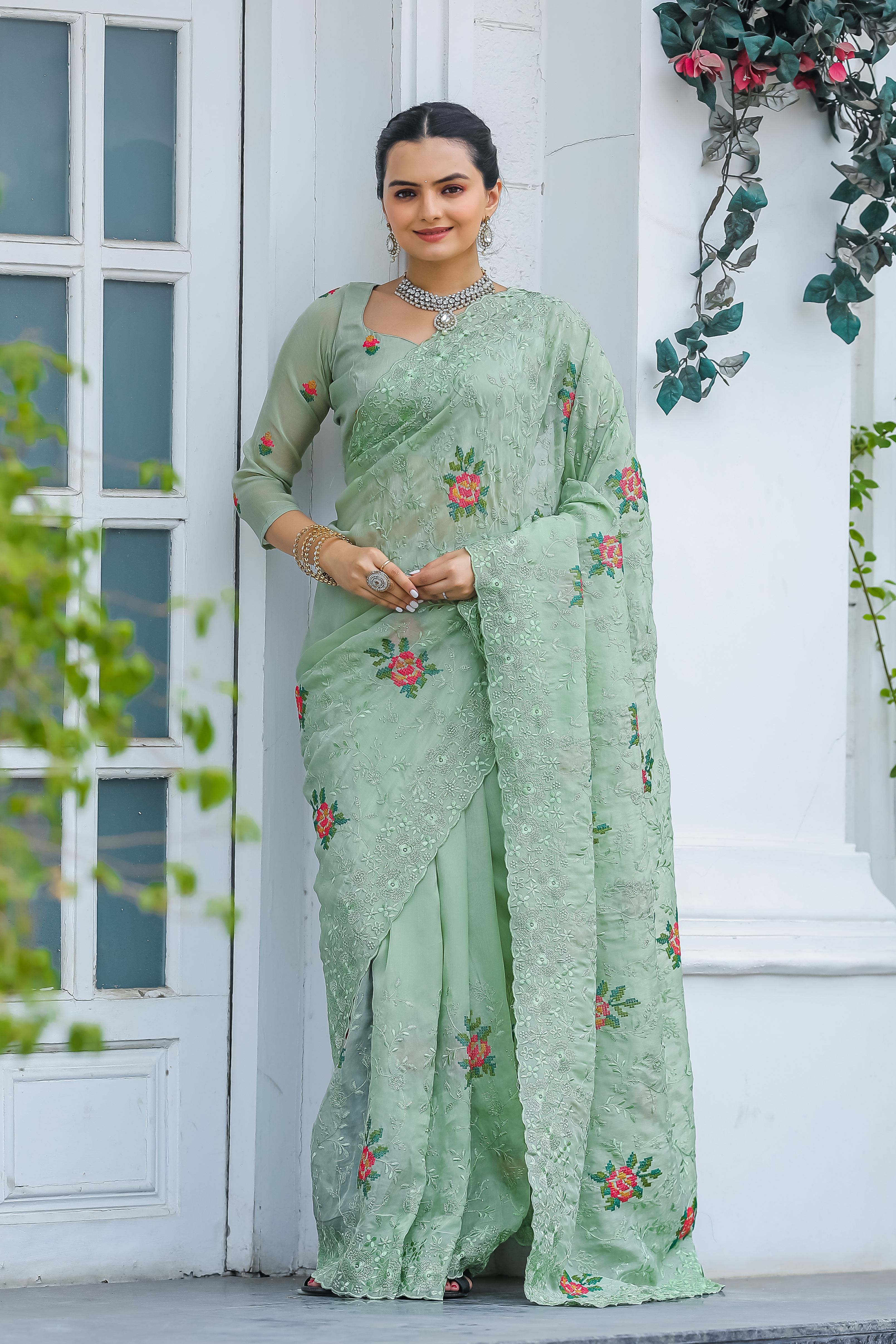 Women's Ankita Pista Chiffon  Saree