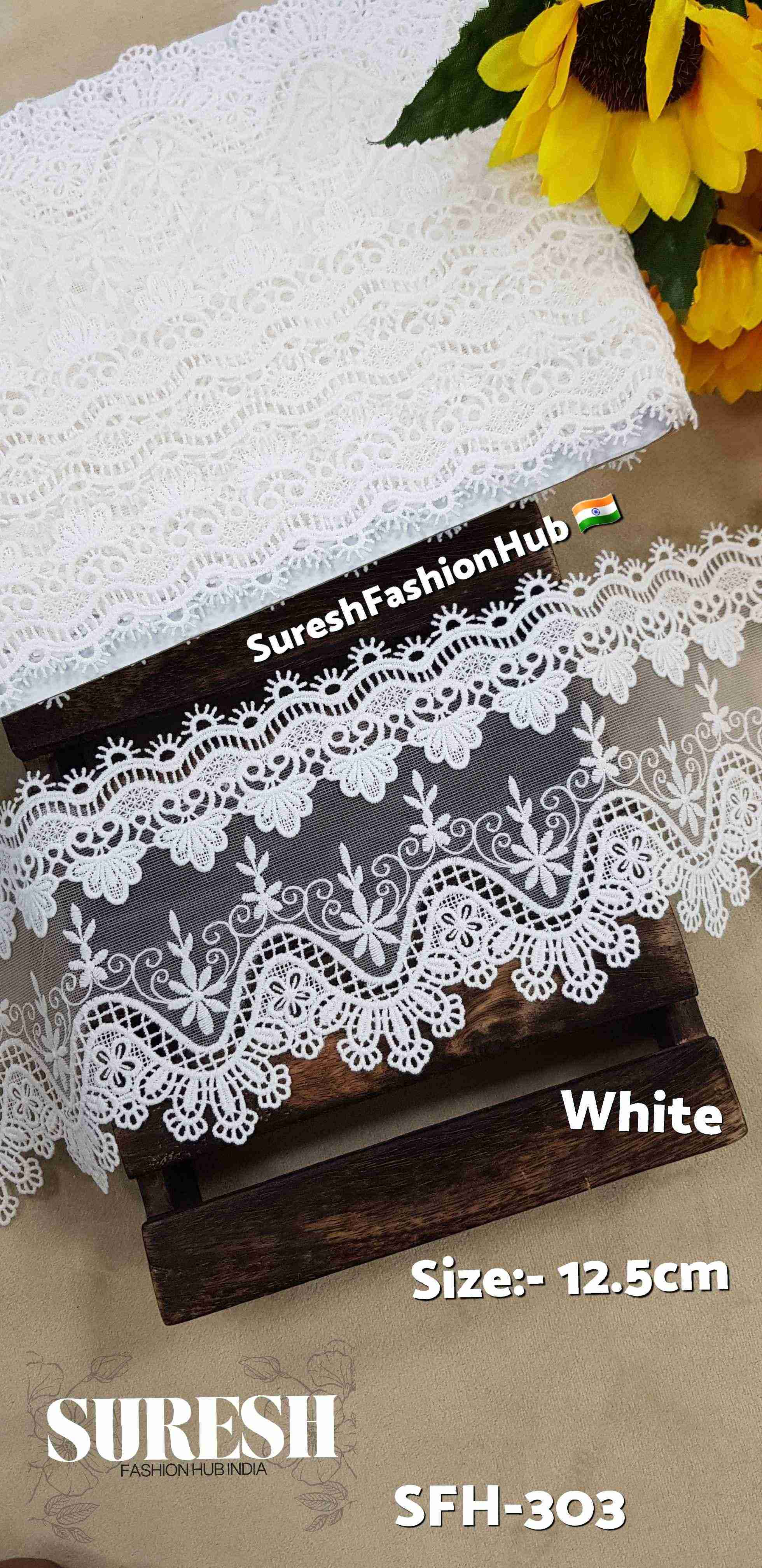 White 3D Floral Scalloped GPO Lace