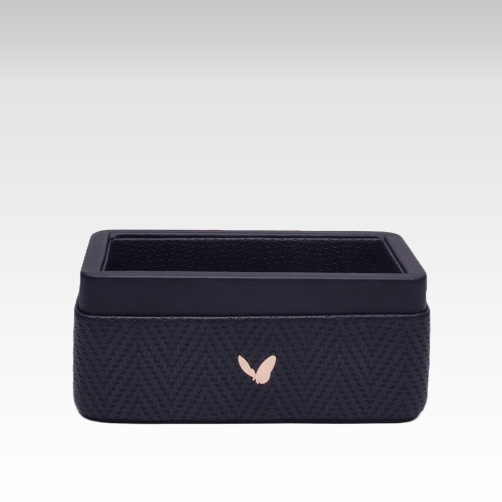 Rectangular Visiting / Business Card Holder for Desk in Premium Faux Leather | Rectangular | Size: 4.75x2.75x2(H) Inches | Chevron Series | Blue