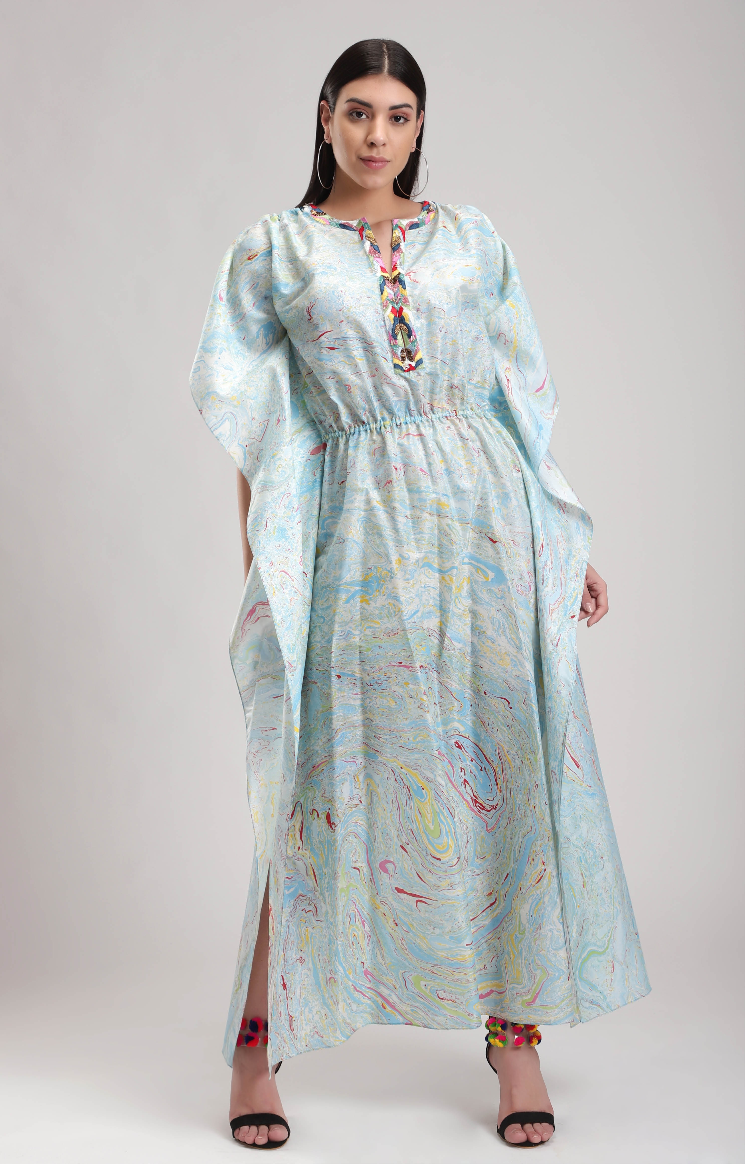 Blue marbled kaftan dress