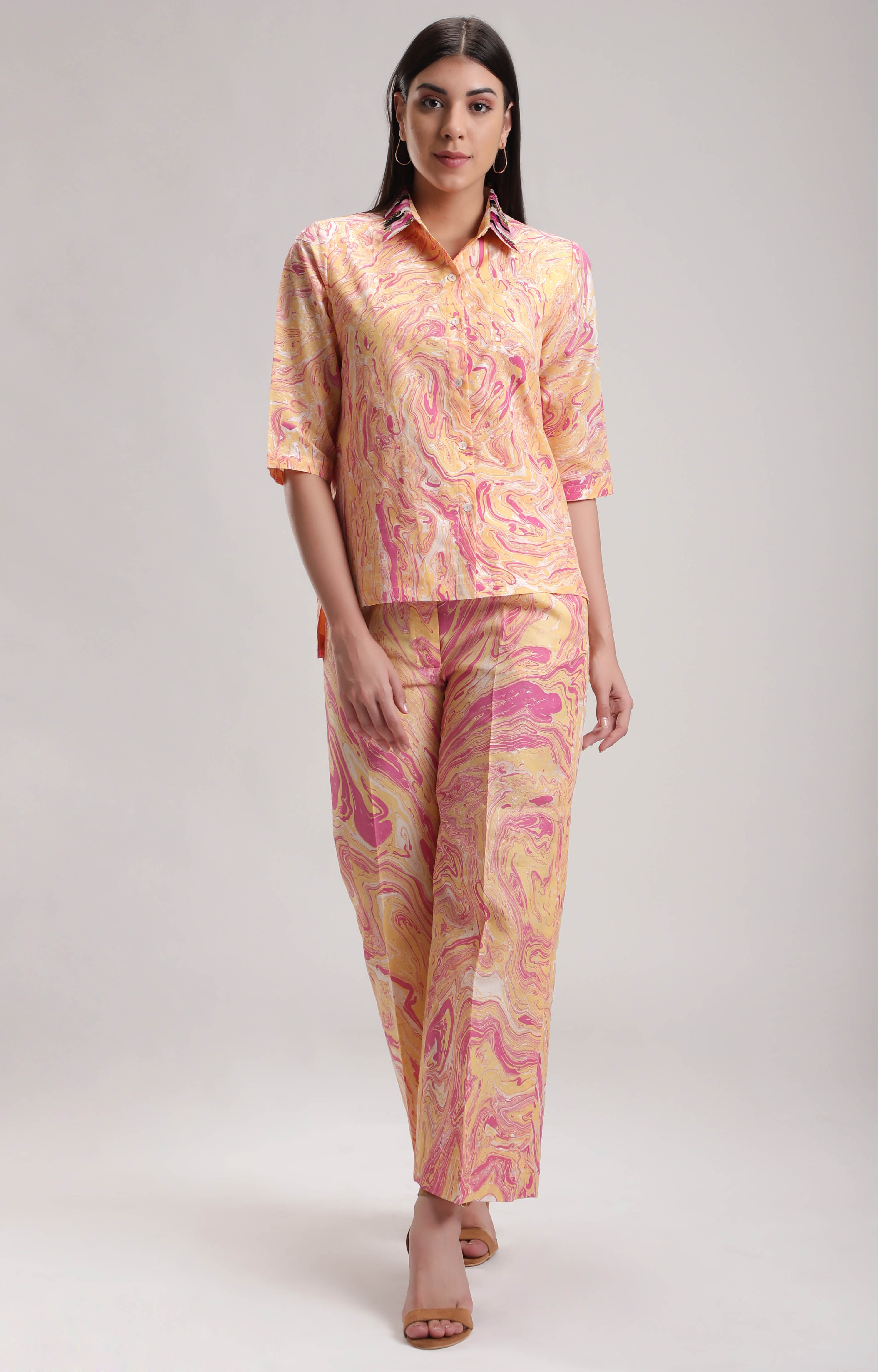 Be True | Peach south marble shirt and pants set undefined