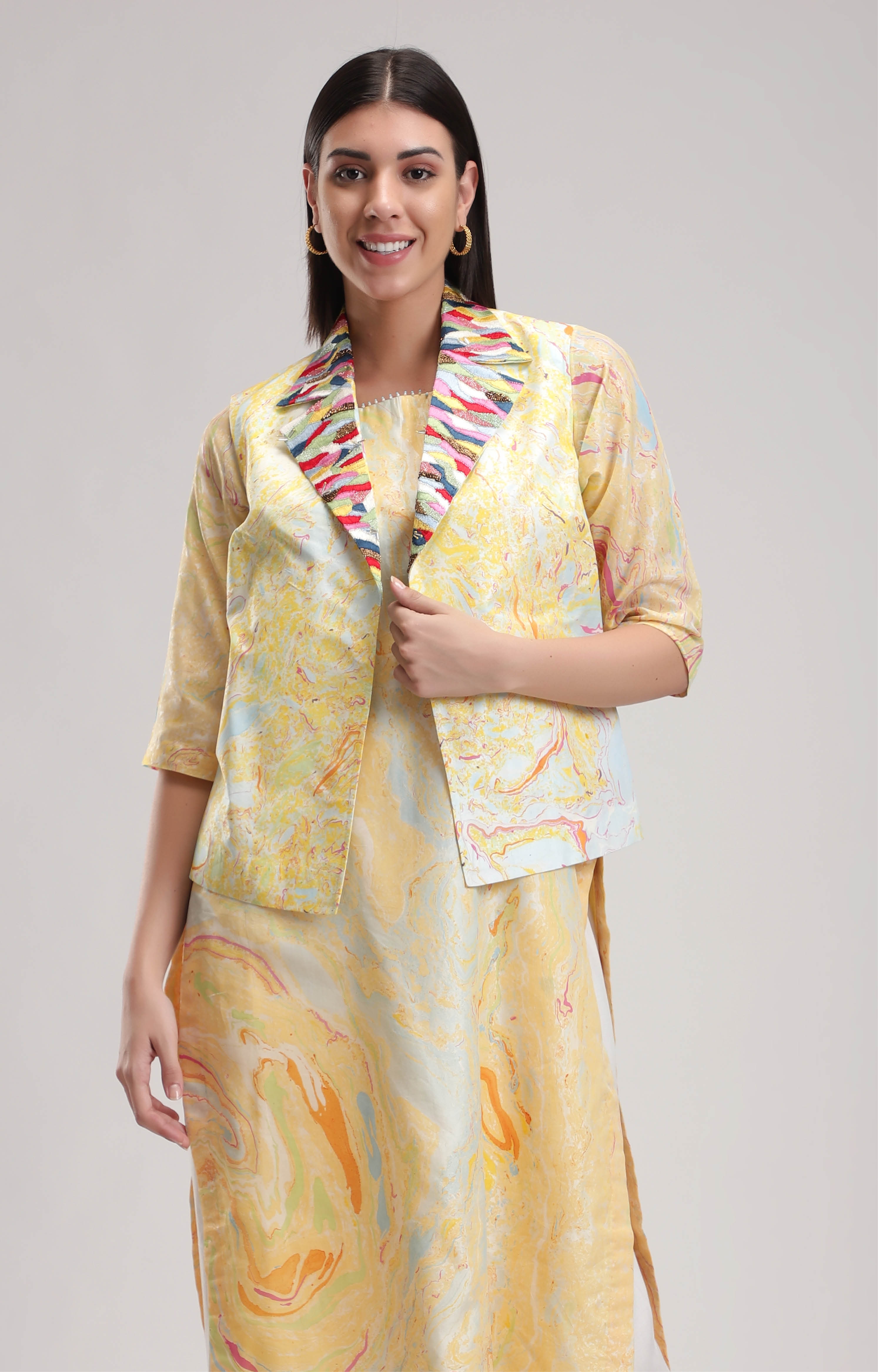Yellow Marble Embroidered Waistcoat