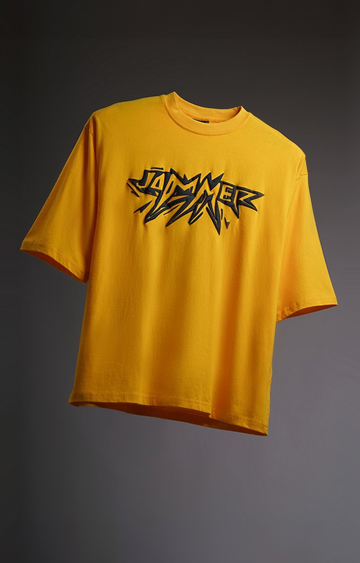 Jammer | Unisex J Basic Yellow Typographic Printed Oversized T-Shirt