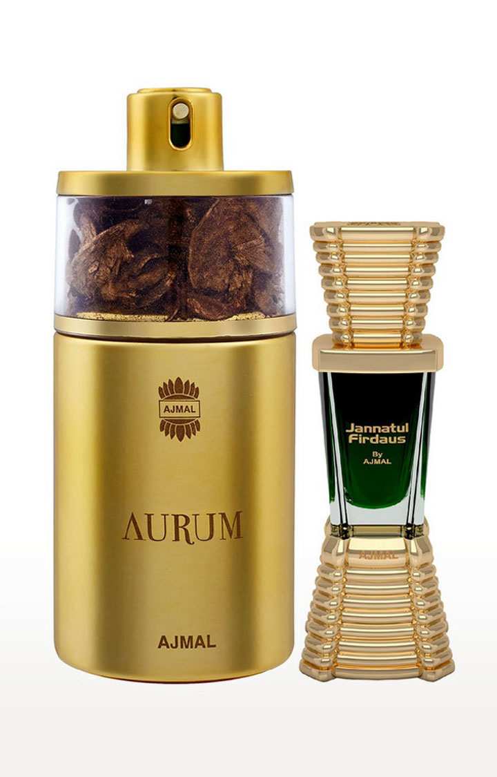 Ajmal Aurum EDP Fruity Perfume 75ml for Women and Jannatul Firdaus Concentrated Perfume Oil Oriental Alcohol-free Attar 10ml for Unisex