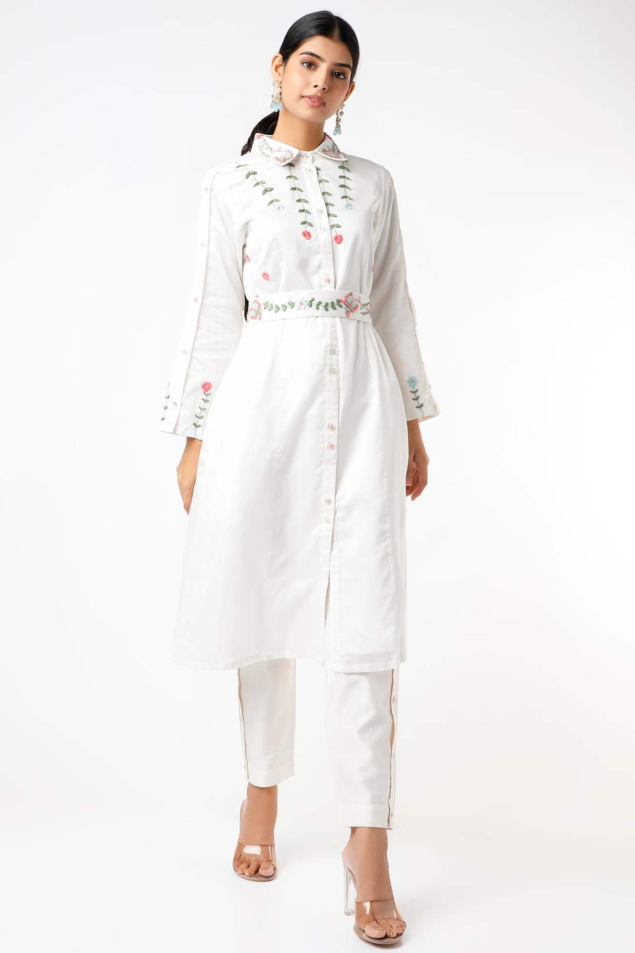 White Embroidered Shirt Kurta Dress