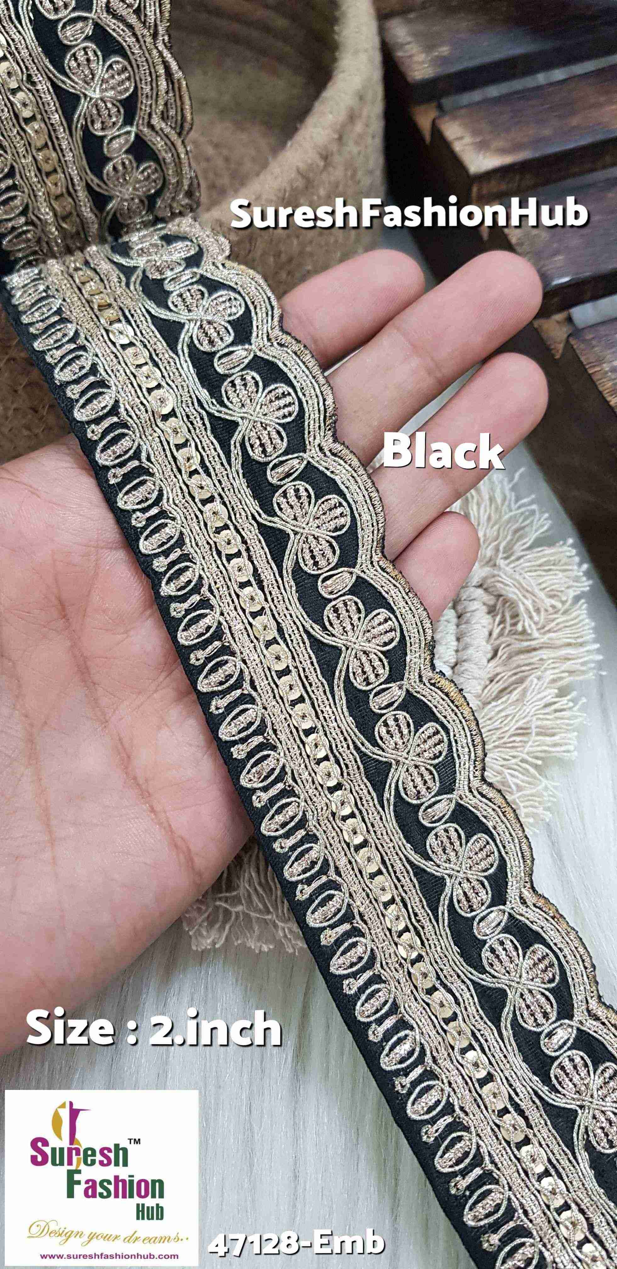 Scalloped Black Embroidered Net Lace on Fabric Cloth