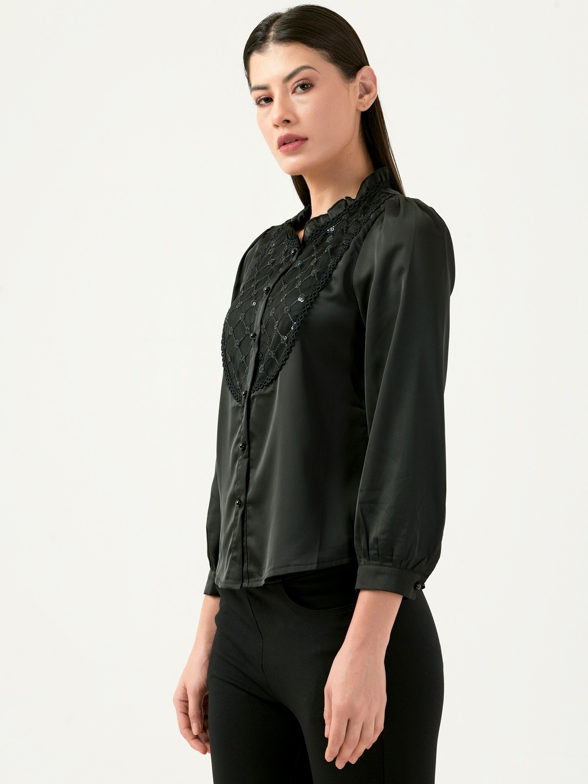 Albion Women Smart Premium Black Blouson Top