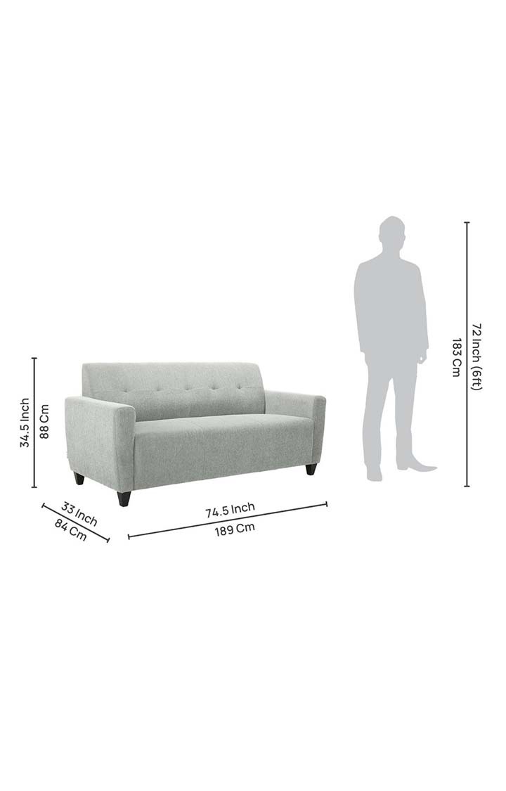 neudot Elegance Sofa for Living Room |3 Persons Sofa|Premium Fabric with Cushioned Armrest | Neem Wood Frame|3 Seater in - Grey