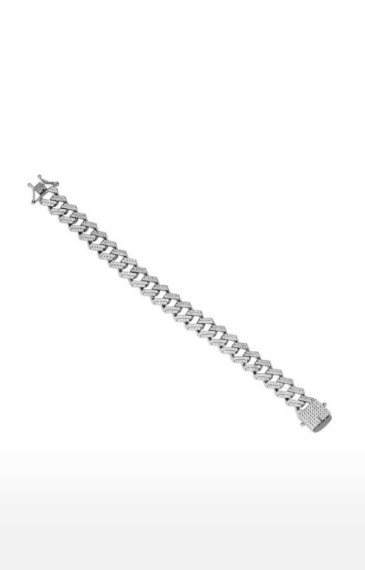 Unisex Silver Prong Cuban Link Bracelet