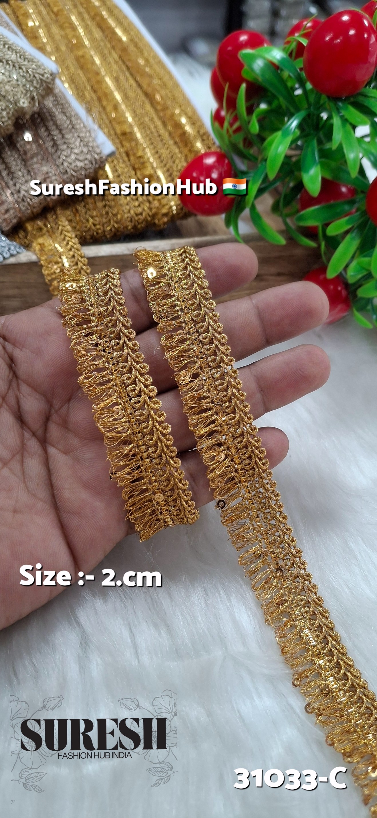 Antique Gold Jhalar Zari Sequin Fringe Lace – Design No. 31033-C