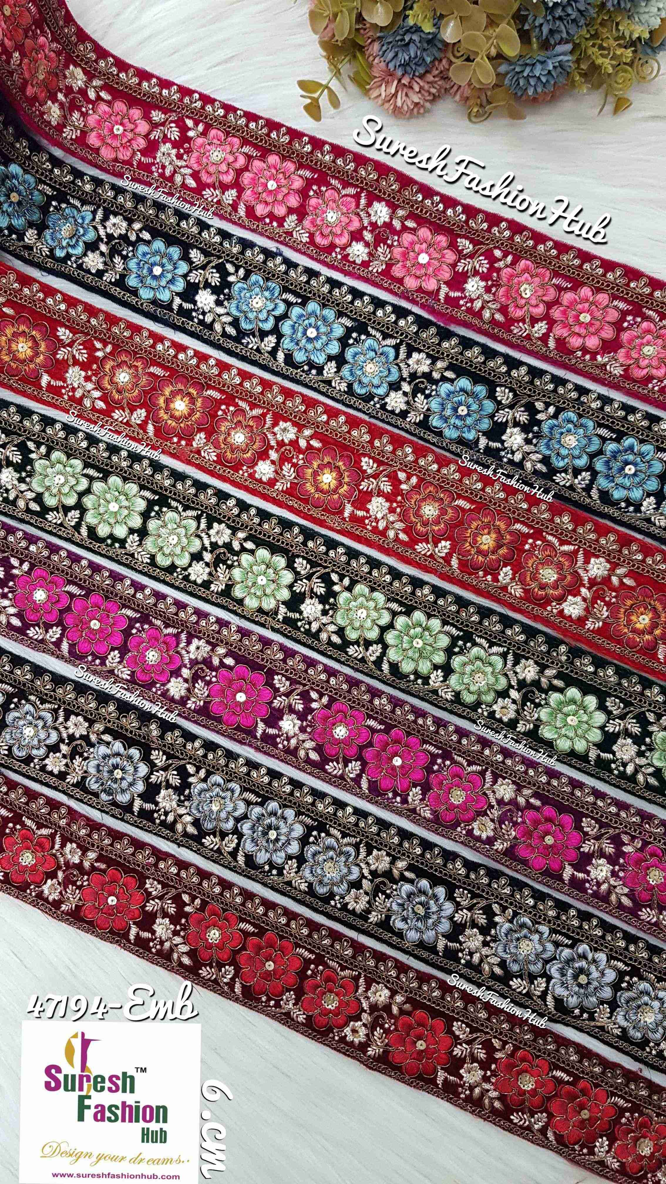 Rani Velvet Multicolor Floral Embroidery Lace