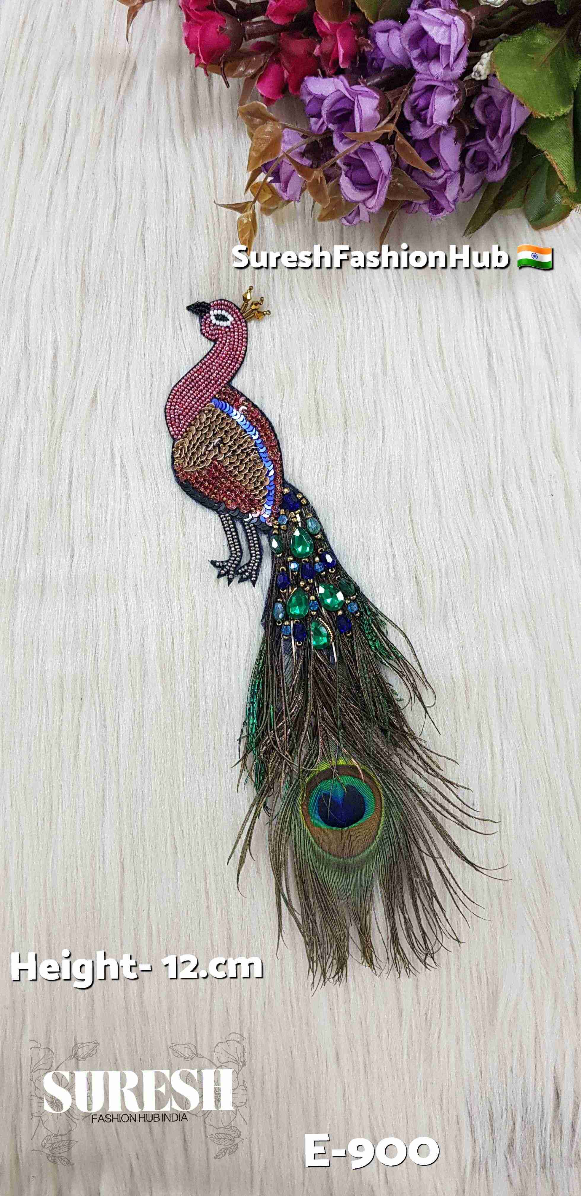 Cranberry Pink Peacock Patch – Left Facing | E-900