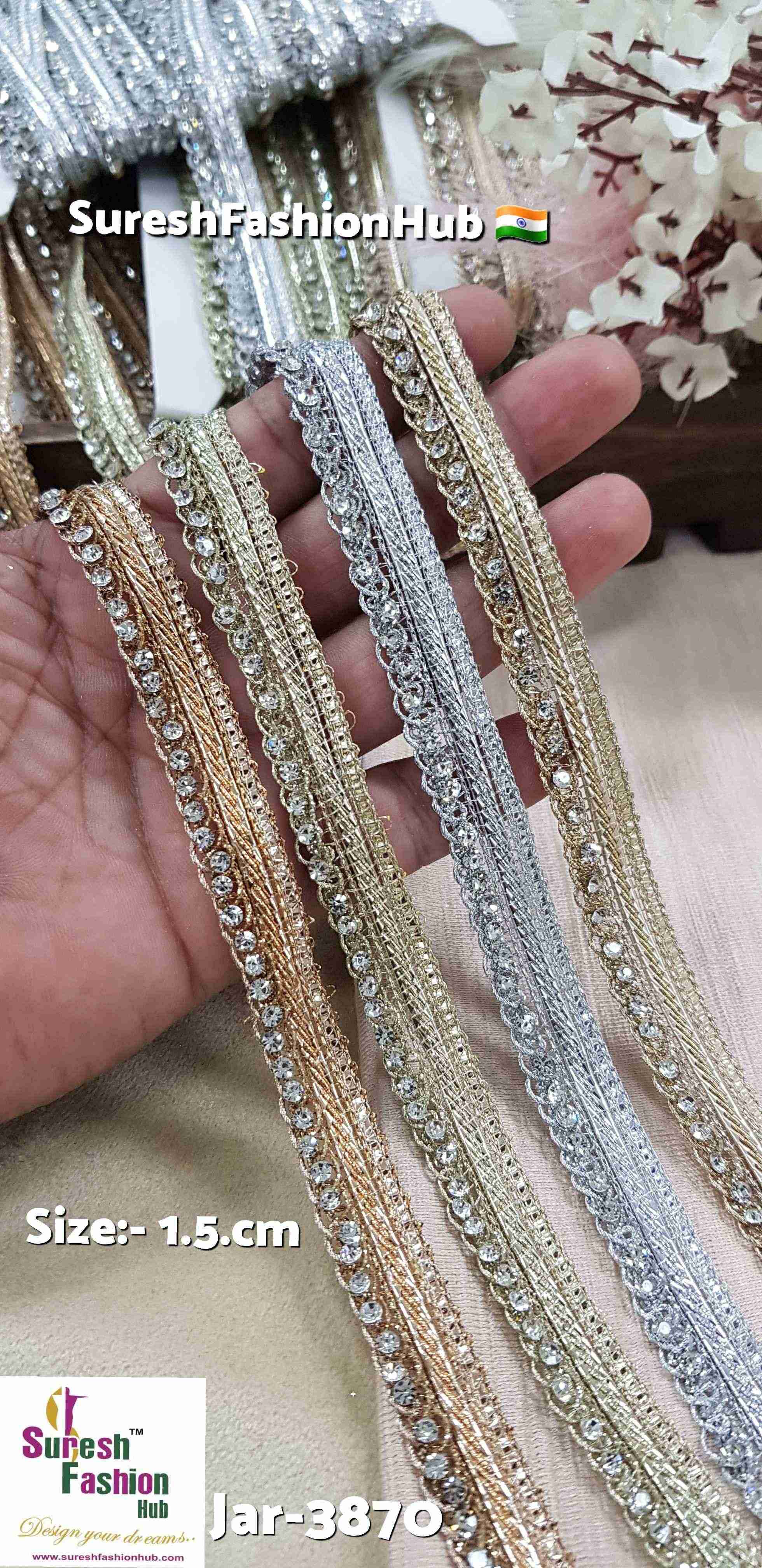 Silver Jhalar Machine Lace with Diamond