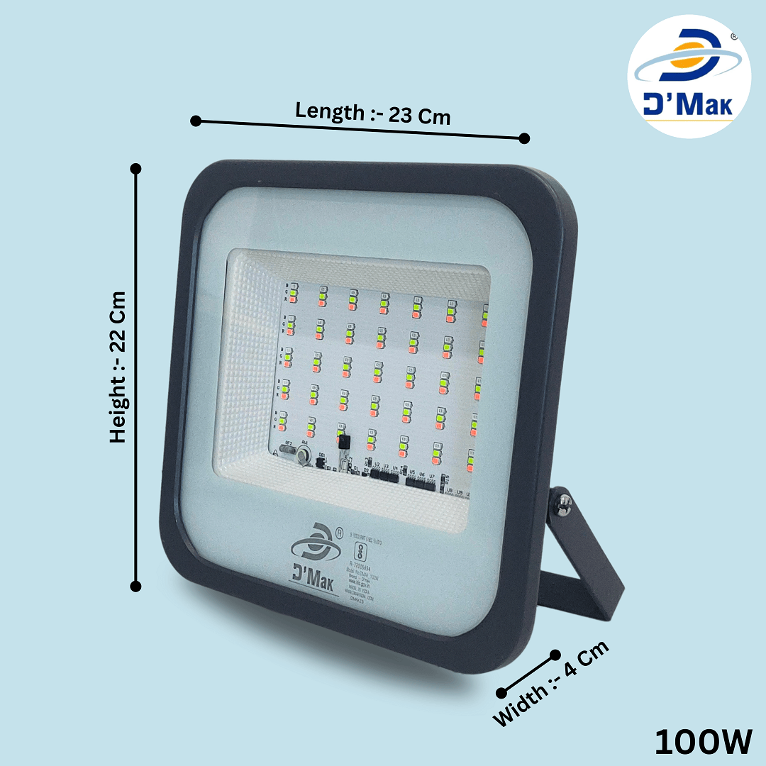 100 Watt LED Flood Light Grey Body Waterproof IP65 For Outdoor Purposes Pack of 5 Colour RGB