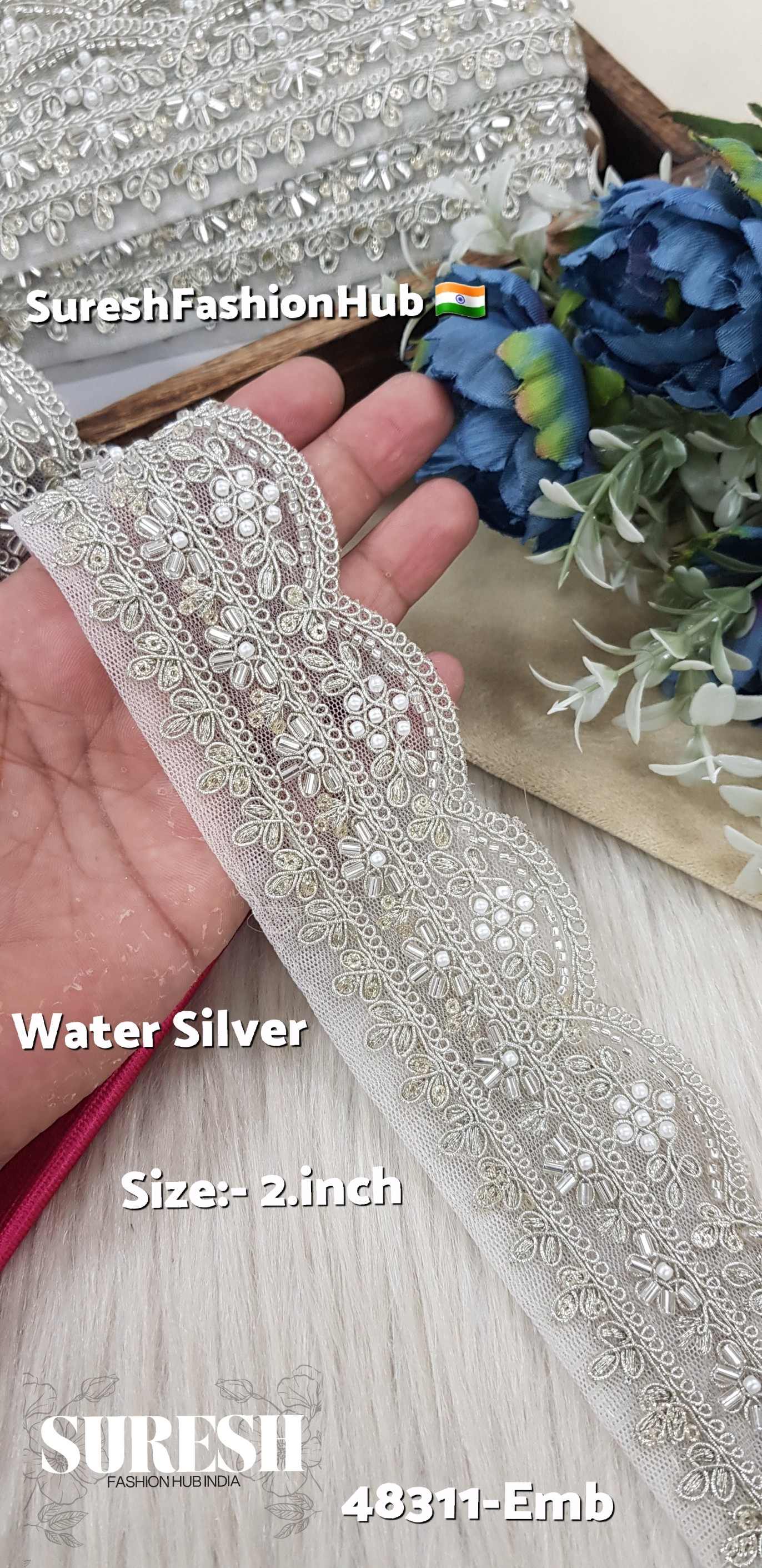 Water Silver Scalloped Embroidery Lace