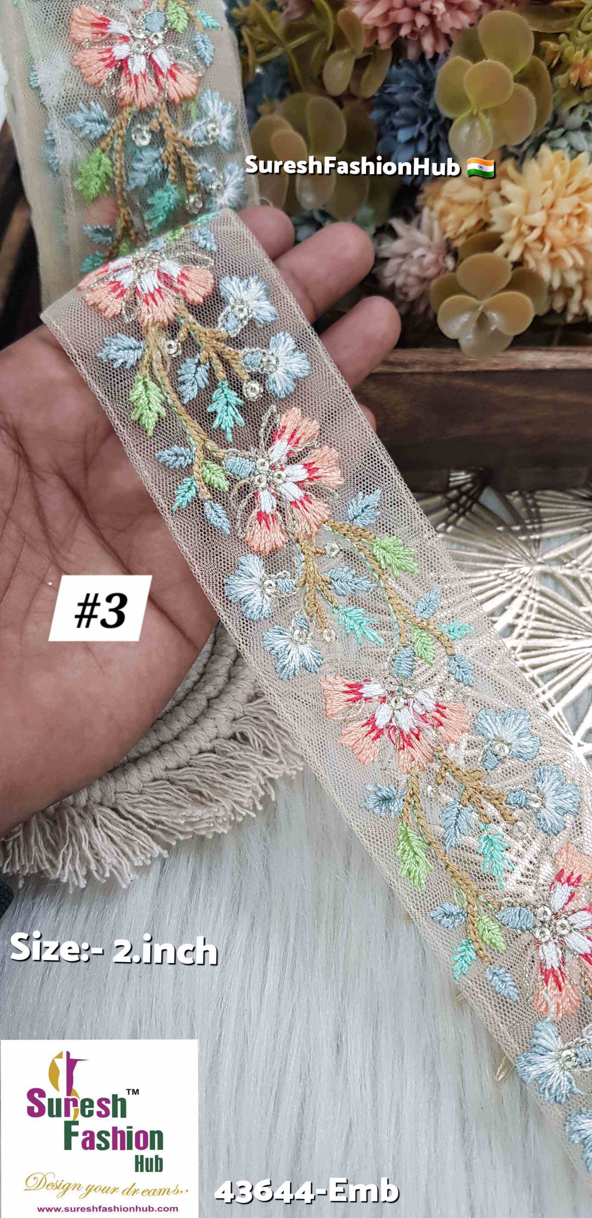 Multicolor Floral Embroidered Trim