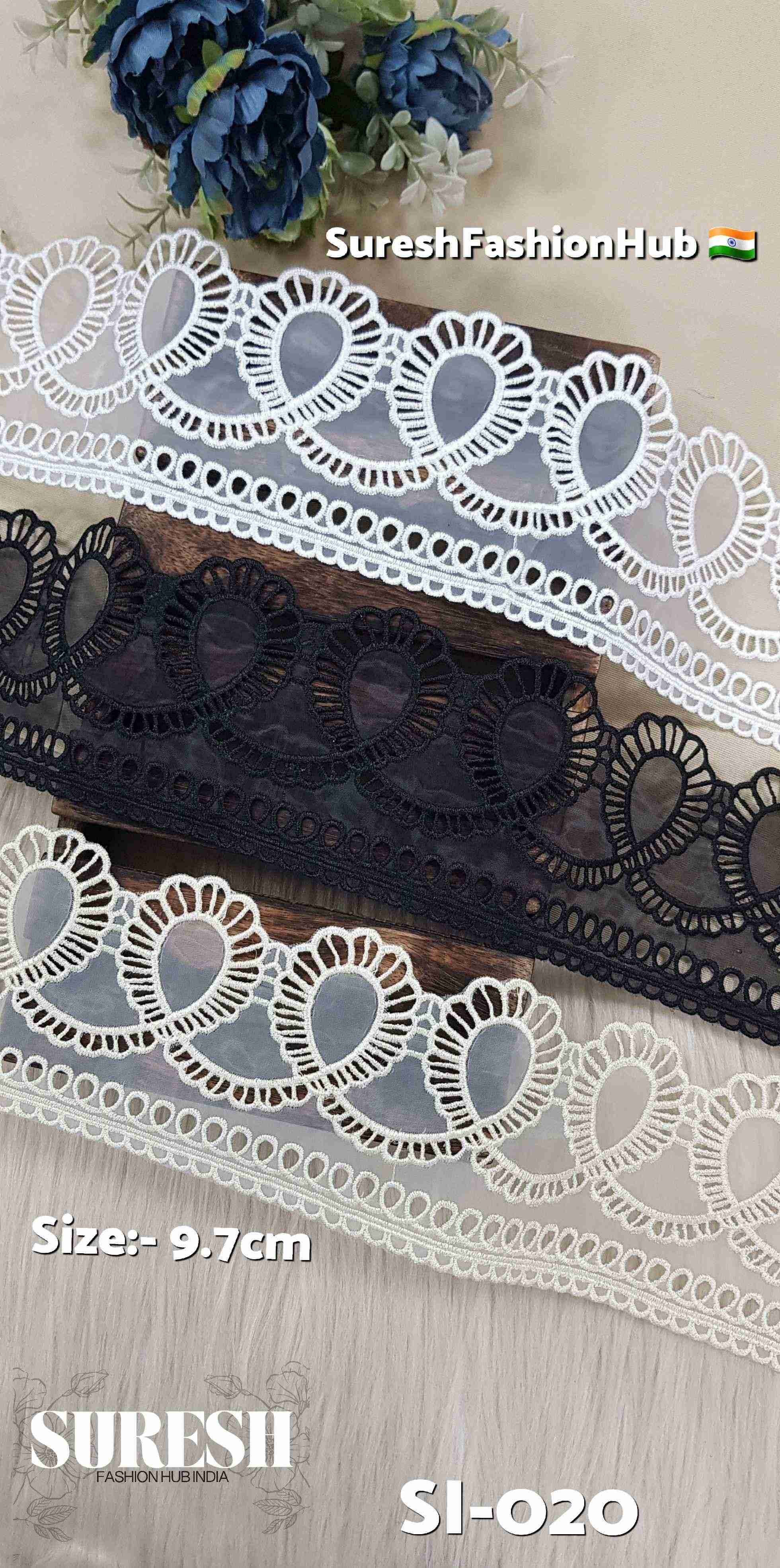 Graceful Bloom Cream Organza Cutwork Lace