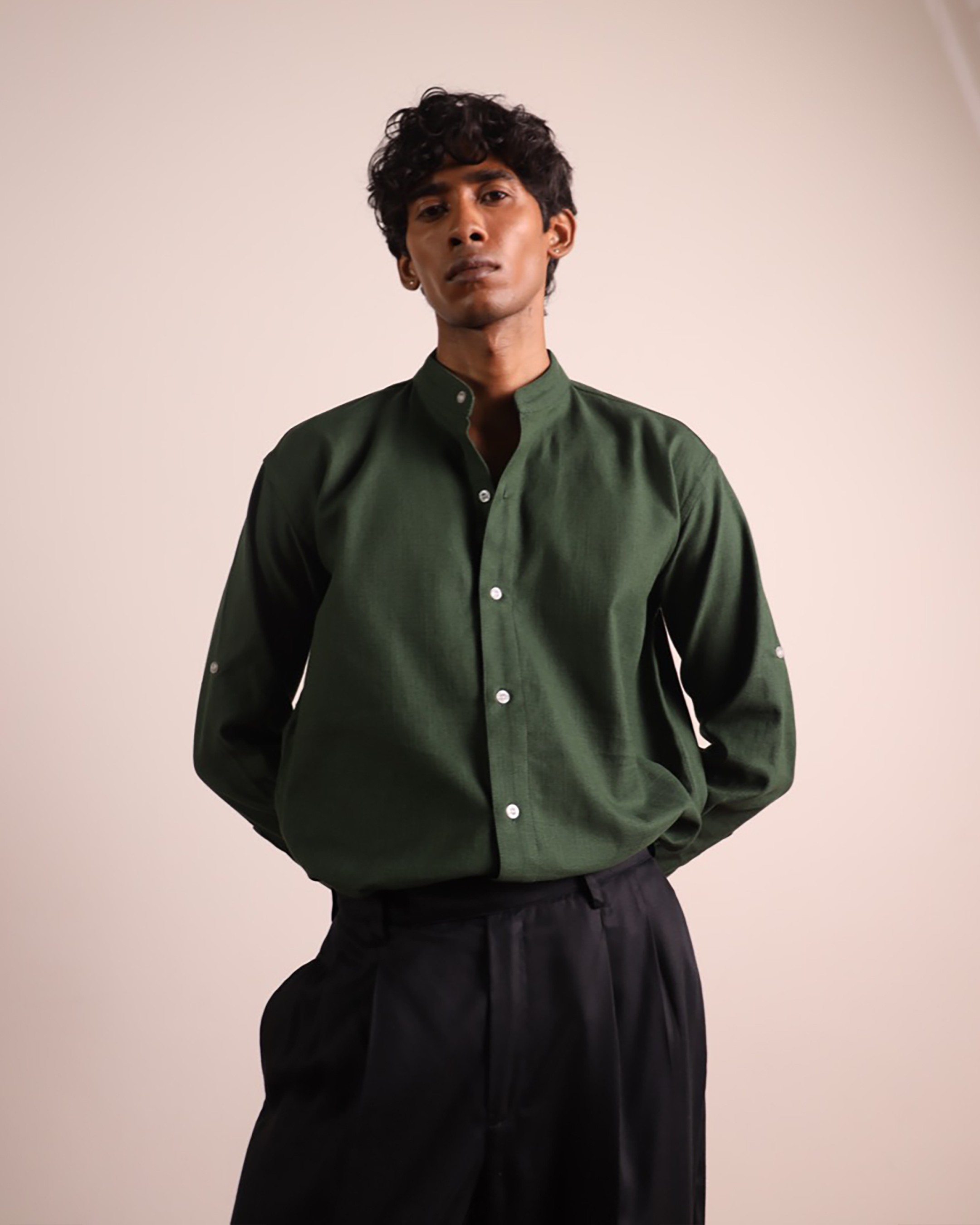 Green Press Collar Shirt