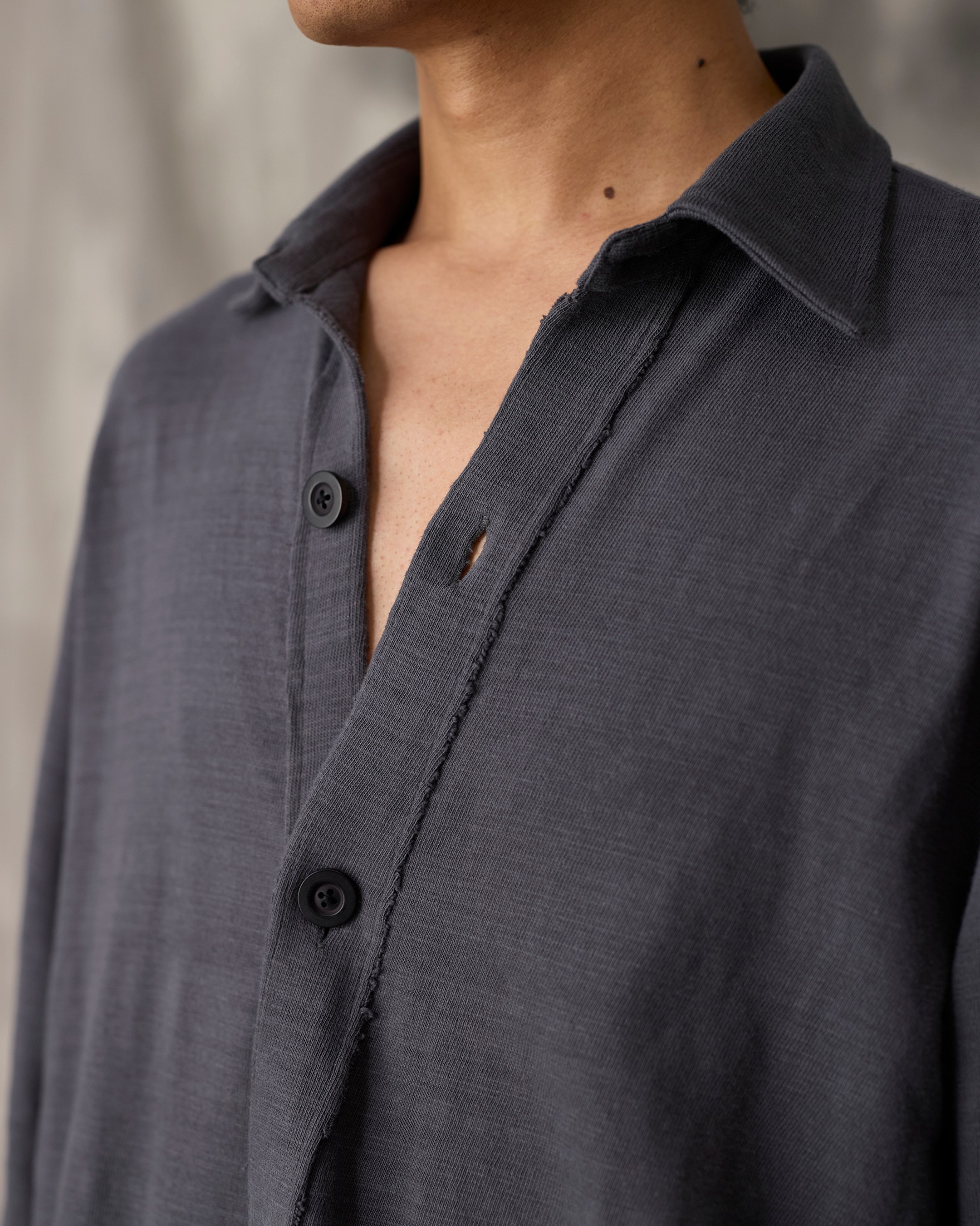 Grey Rough Edged Button Up Knit - Men