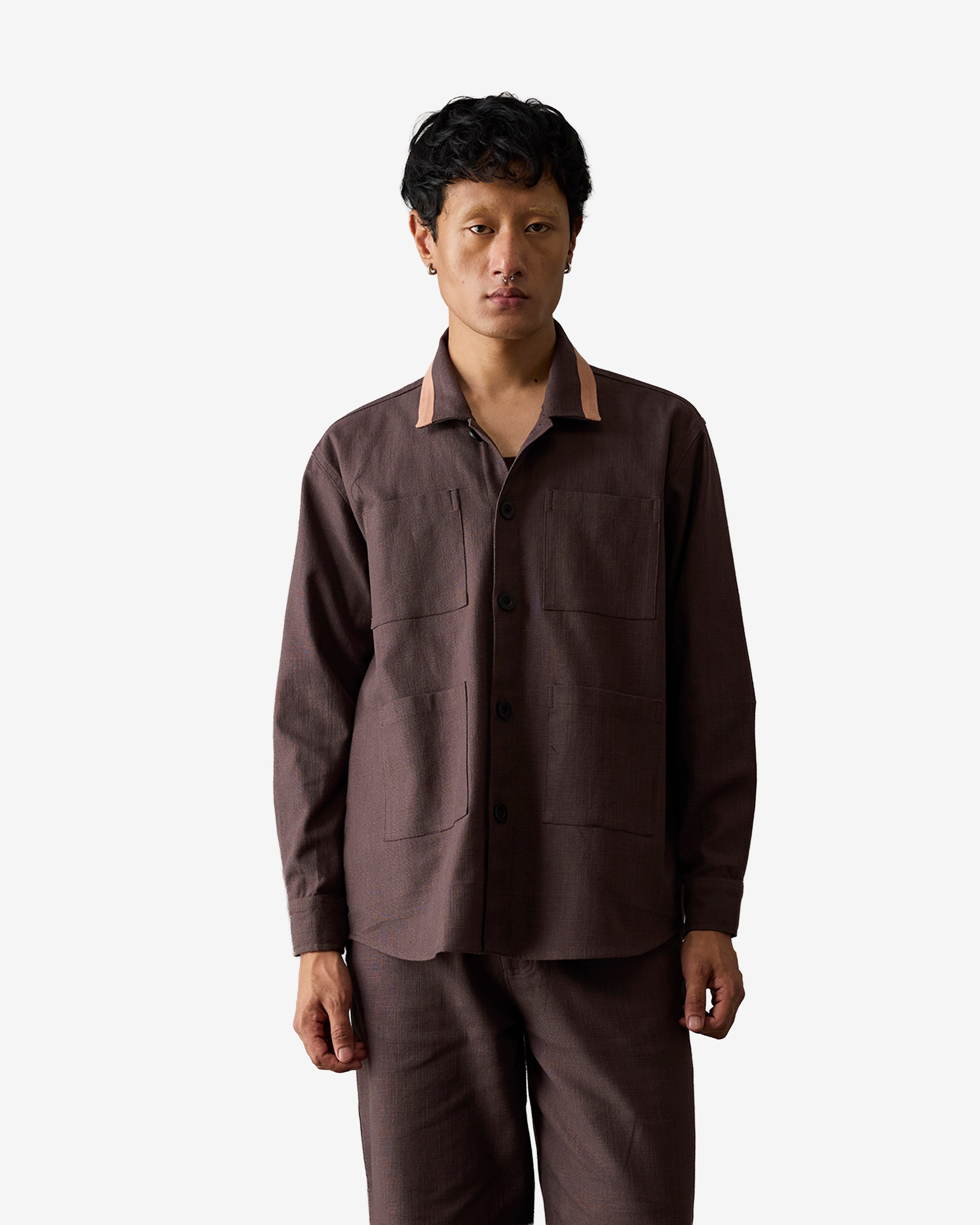 Linen Overshirt - Brown and Peach - Men