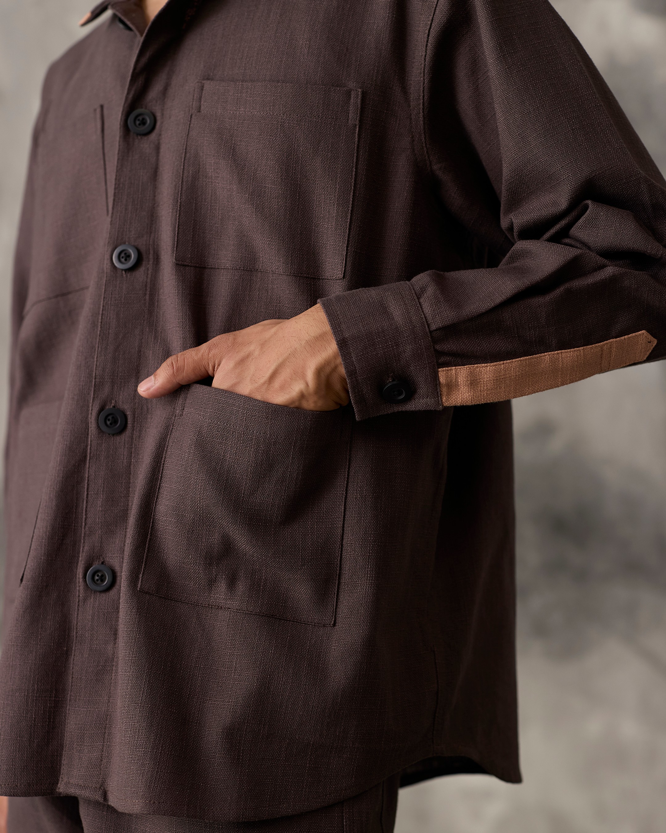 Linen Overshirt - Brown and Peach - Men