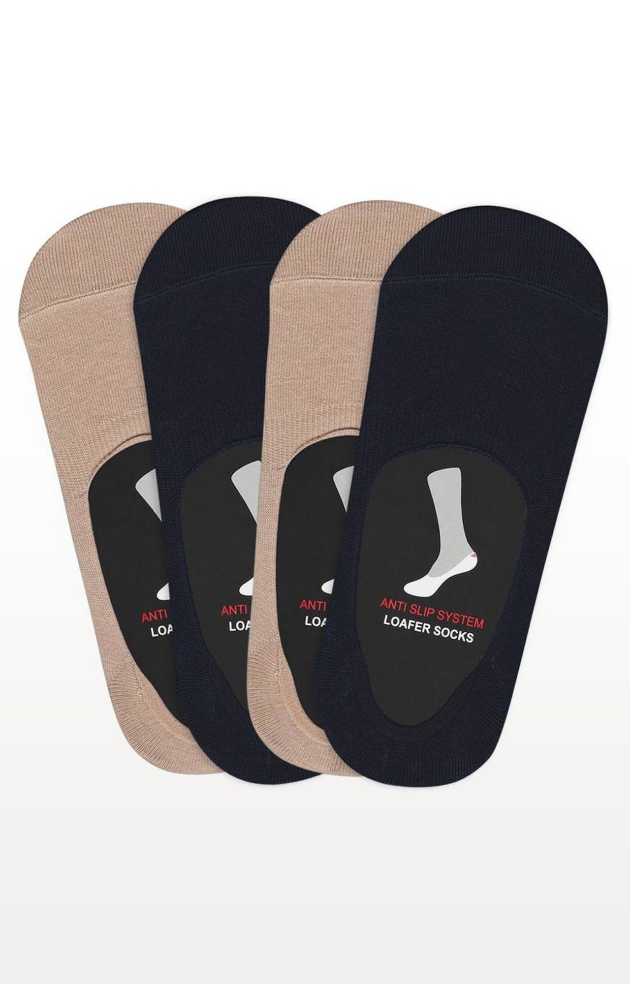 BALENZIA | Beige and Navy Solid Socks (Pack of 4) 0