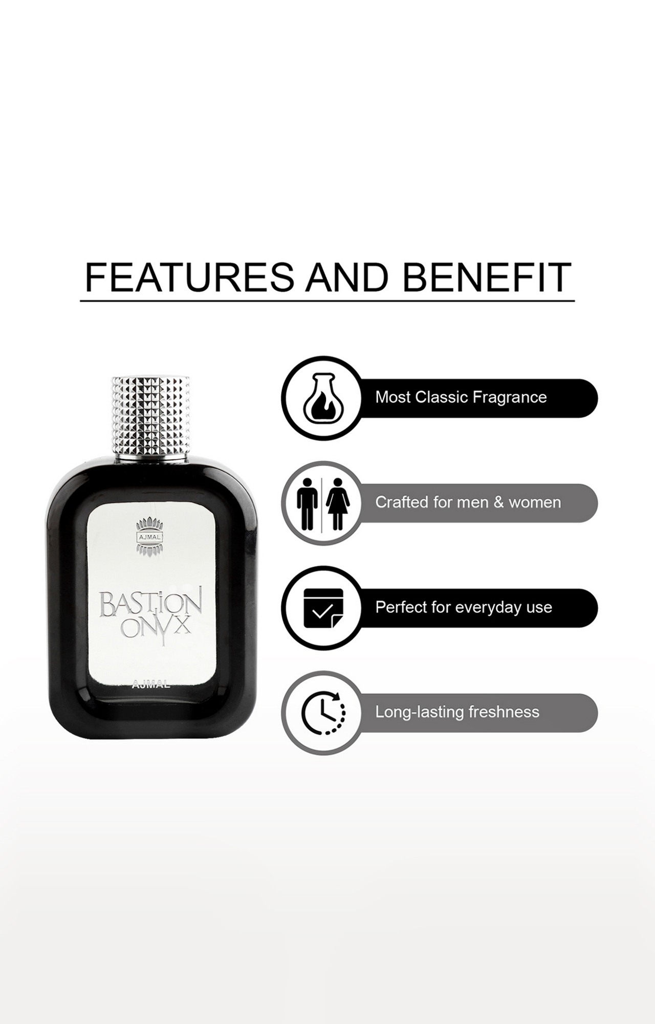 Ajmal Bastion Onyx Eau De Parfum 100ML Long Lasting Scent Spray Perfume Gift For Men