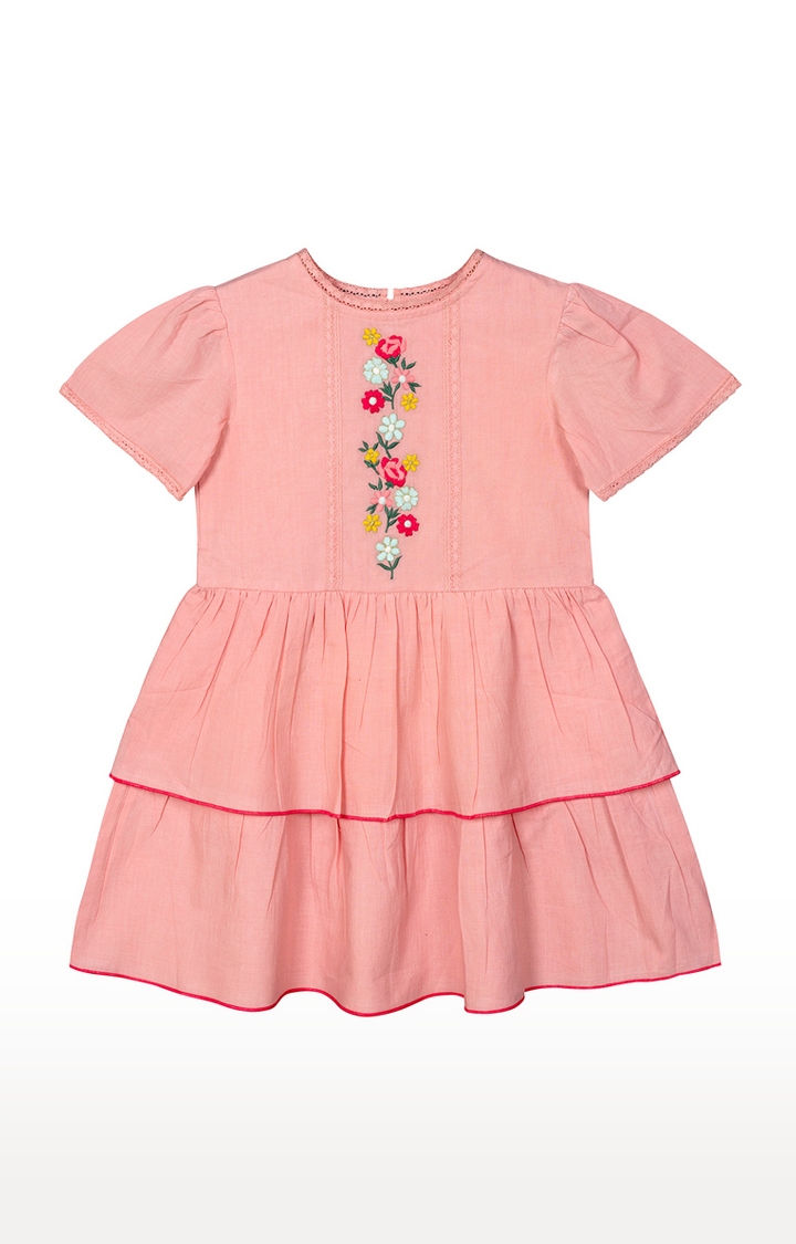 Budding Bees | Pink Embroidered Dress 0