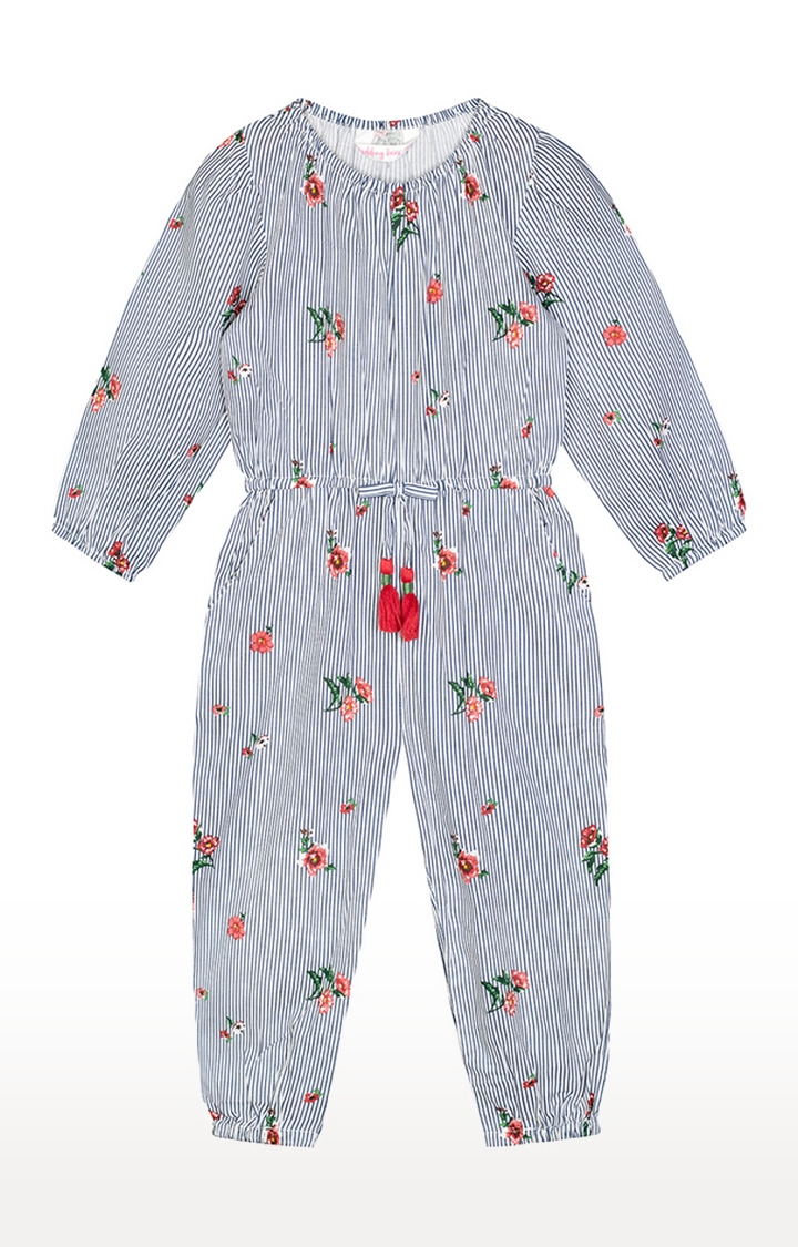 Budding Bees | Blue Striped Jumpsuit 0