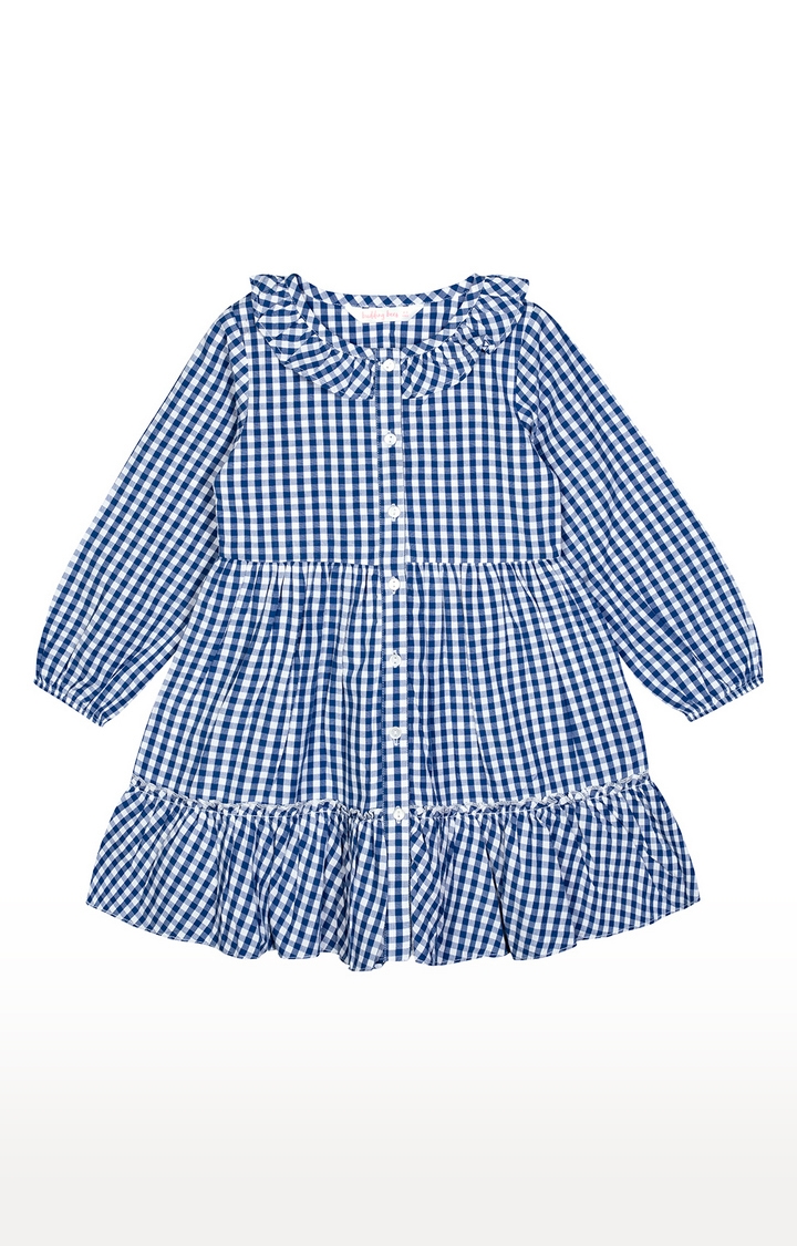 Budding Bees | Blue Checked Dress 0