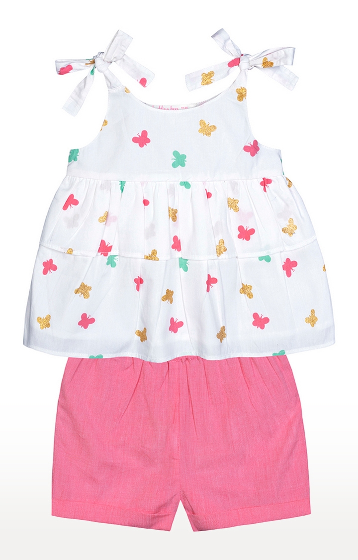 Budding Bees | White and Pink Floral Top and Short Set 0