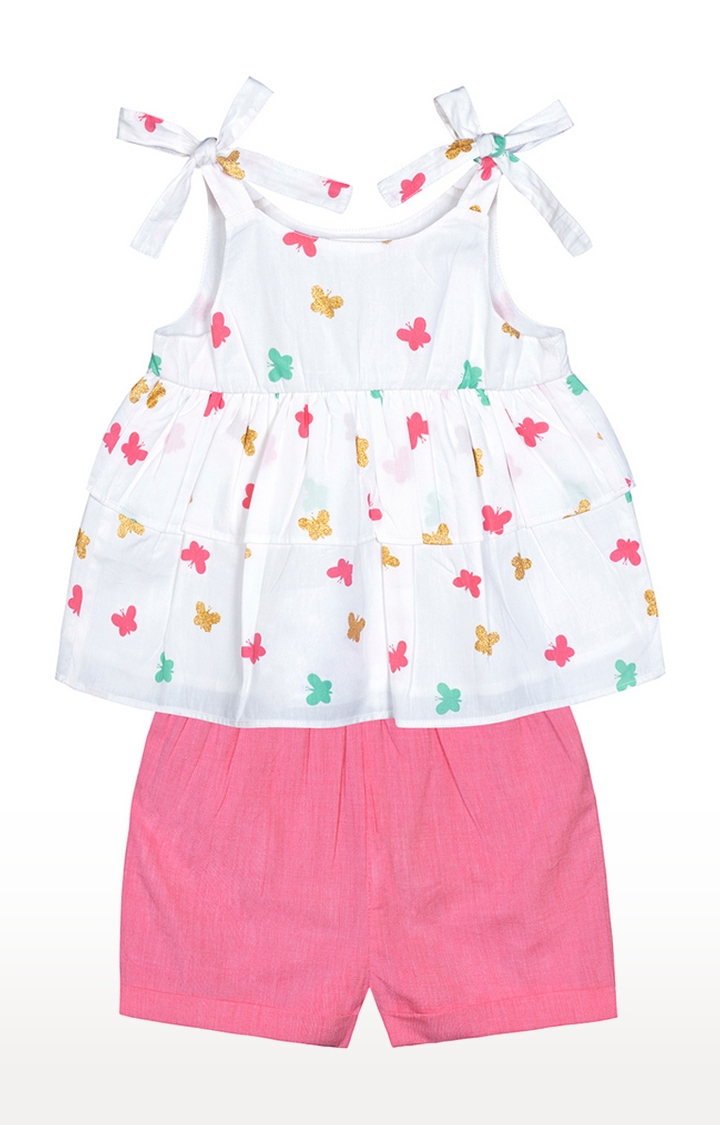Budding Bees | White and Pink Floral Top and Short Set 1